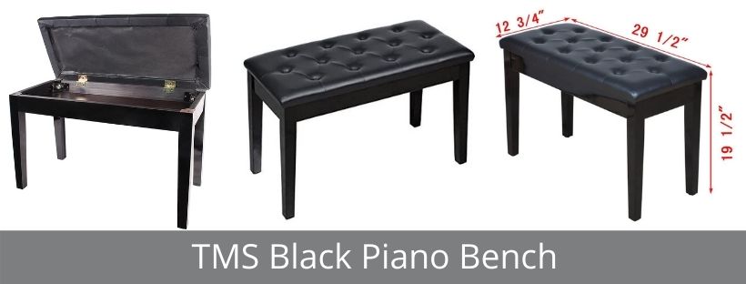 TMS Black Ebony Wood Leather Piano Bench