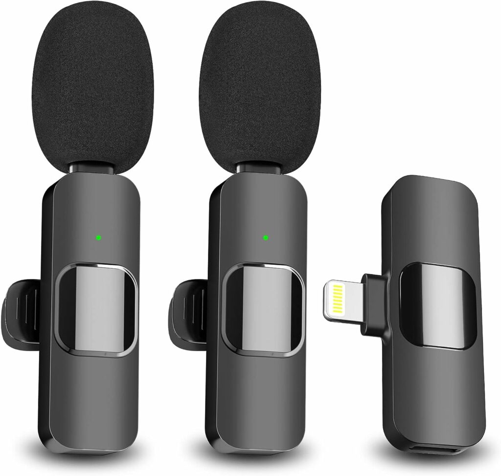 EJCC 2 Pack Wireless Microphone for iPhone iPad, Mini Microphone, Wireless Microphones,Clip-on Microphones, Microphone for iPhone Video Recording, YouTube, Interview, TikTok, Vlog