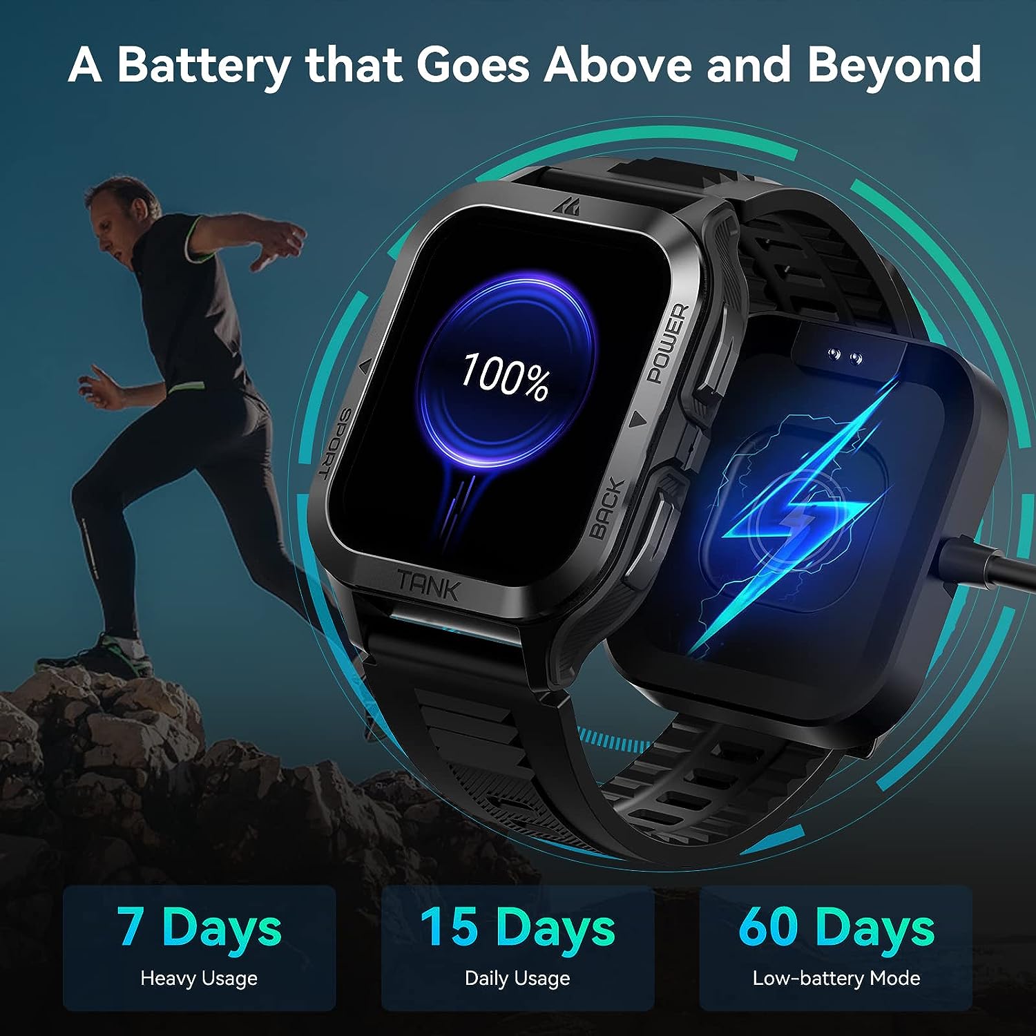 AMAZTIM Smart Watch, 60 Days Extra-Long Battery, 50M Waterproof, Rugged Military Bluetooth Call(Answer/Dial Calls) Fitness Tracker, 1.85 Ultra Large HD Display, AI Voice Assistant 24H Sleep Monitor