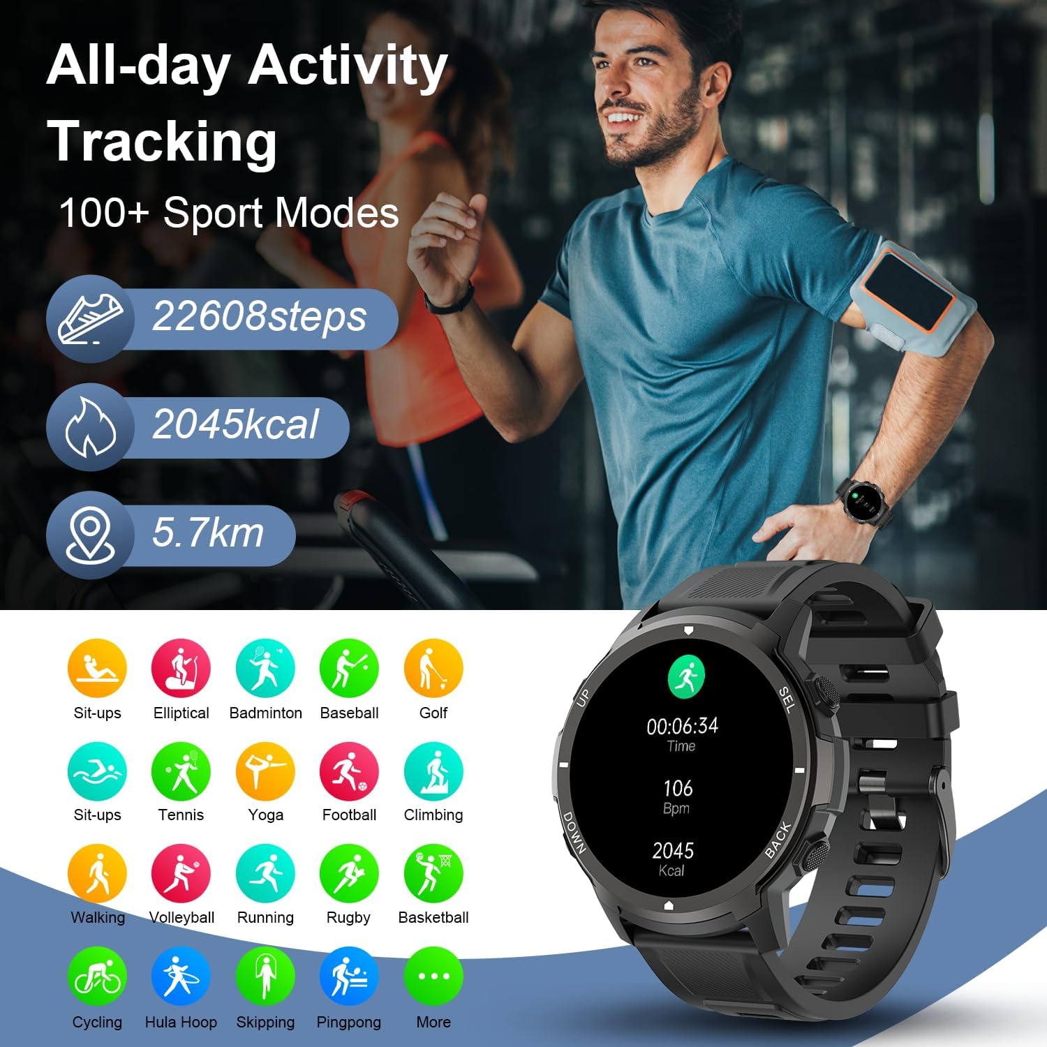 Basznrty Smart Watch for Men Fitness: (Make/Answer Call) Bluetooth Military Smartwatch for Android iPhone Phones Waterproof Outdoor Tactical Digital Sport Run Watches Tracker Sleep Heart Rate Monitor