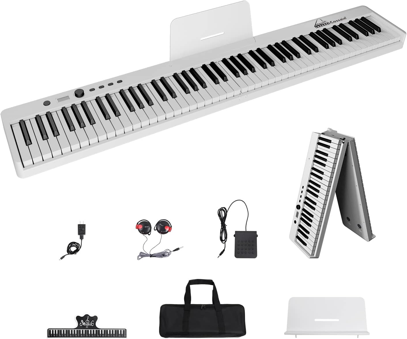Cossain 88 Key Digital Piano, Folding Piano Keyboard [Full Size/Semi-Weighted/Touch Sensitive] Portable Piano with Piano Bag, [Bluetooth MIDI] Electric Piano Keyboard for Beginners, Teens, Adult