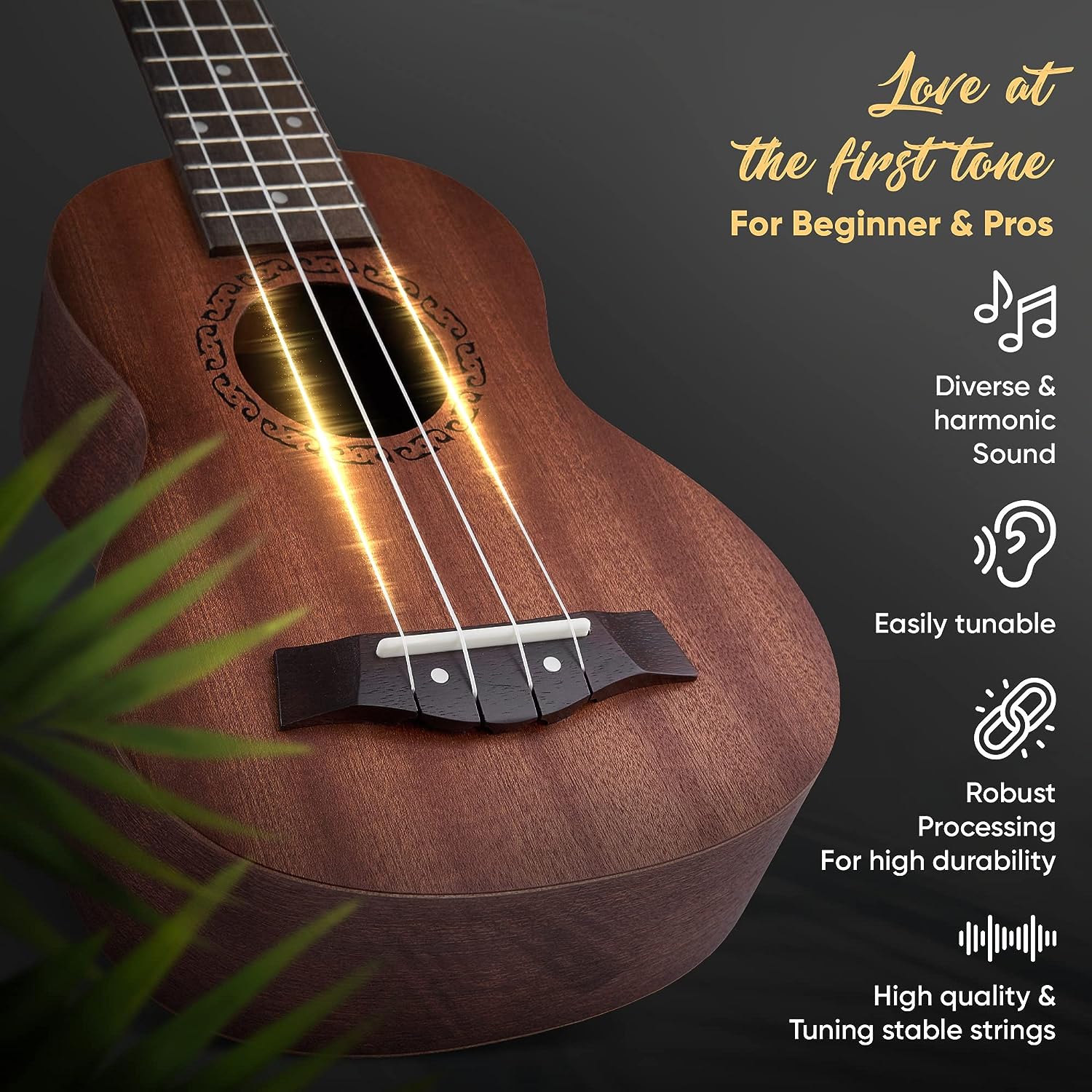 HAVENDI® Soprano Ukulele 21 Inch Premium Hawaii Guitar Aquila Strings Mahagoni Wood incl. Travel Bag for Beginner and Professionals