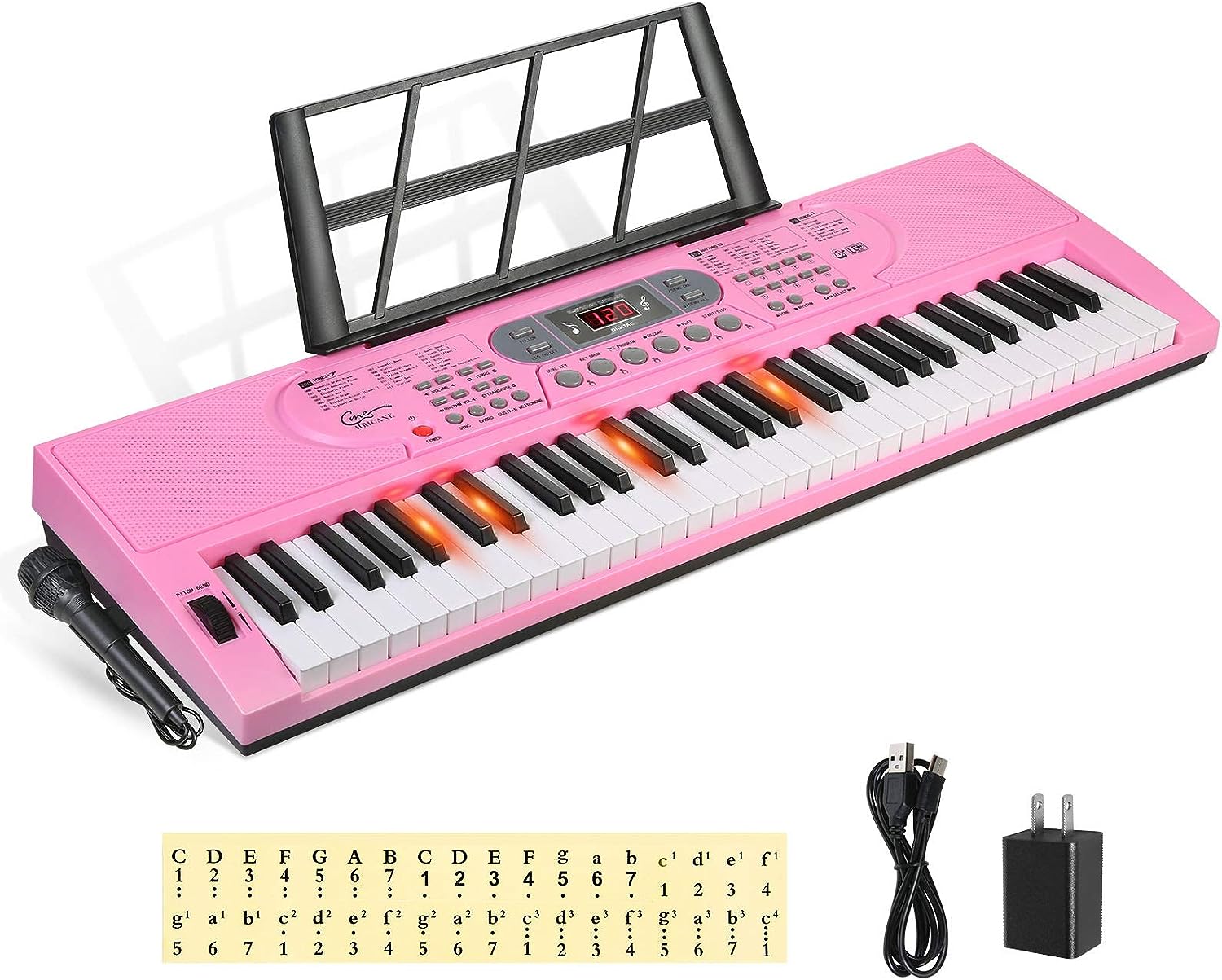 Hricane Keyboard Piano Lighted Keys for Beginner Adults Teens Kids, 61 Key Electronic Music Keyboard with Teaching Modes Powered by USB or Battery with LCD Display Microphone Headphone Jack