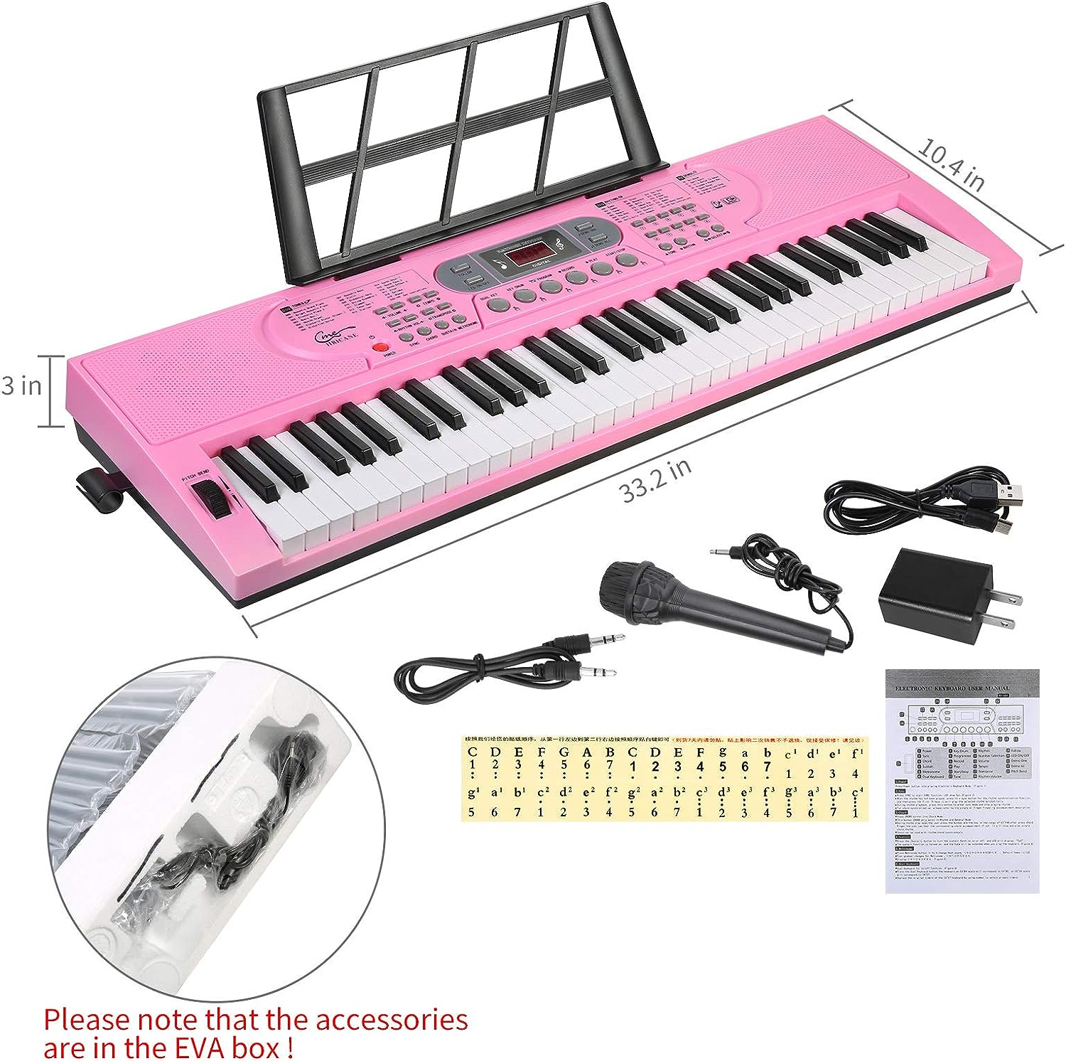Hricane Keyboard Piano Lighted Keys for Beginner Adults Teens Kids, 61 Key Electronic Music Keyboard with Teaching Modes Powered by USB or Battery with LCD Display Microphone Headphone Jack