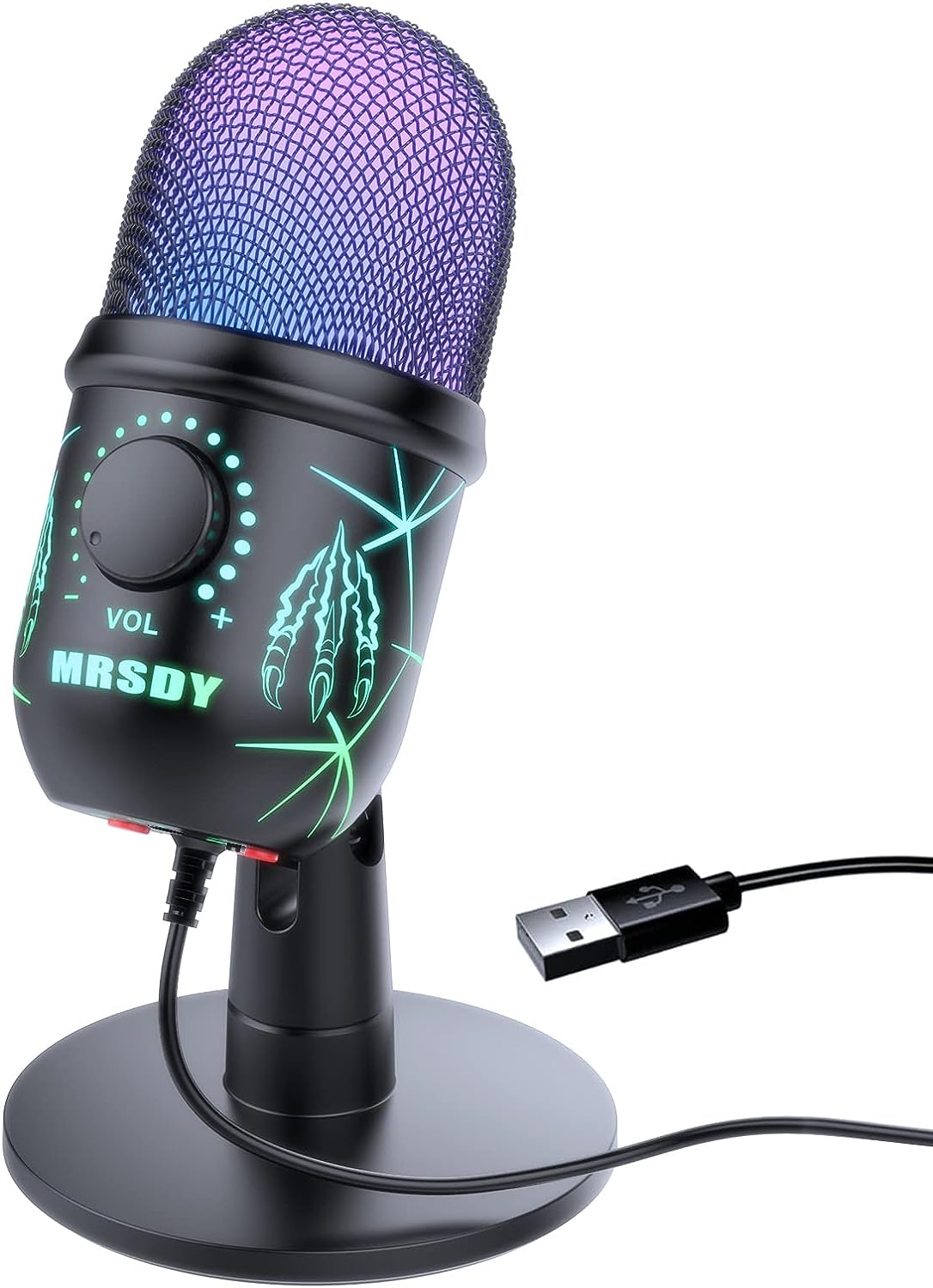 MRSDY USB Microphone, Plug and Play Gaming Mic for PC, Mac, PS4/5, Podcast Microphone with RGB, Mute, Monitor, Noise Reduction, Volume Gain, Great for Recording, Streaming
