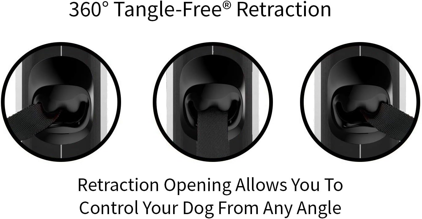 TUG 360° Tangle-Free Retractable Dog Leash | 16 ft Strong Nylon Tape | One-Handed Brake, Pause, Lock (Medium, White)