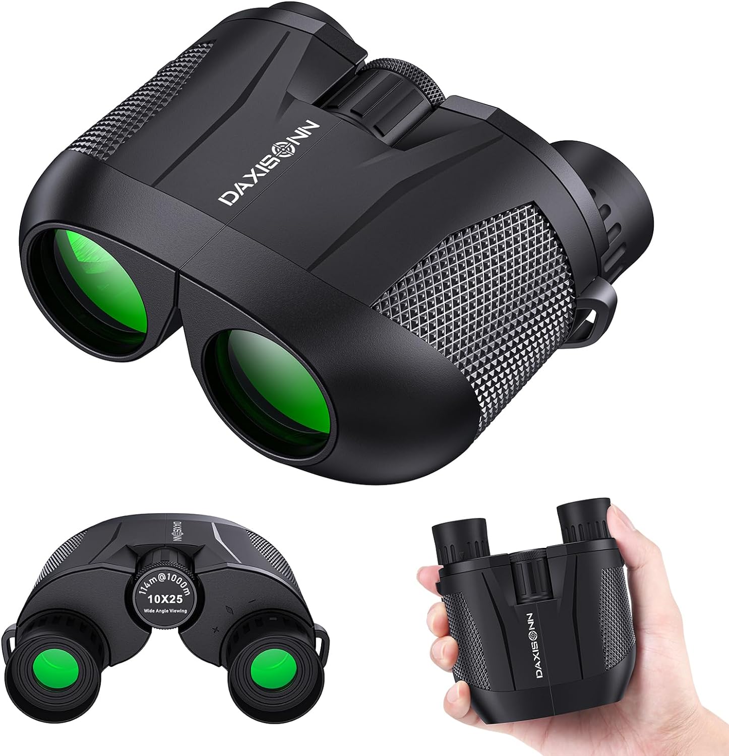 DAXISONN Compact Binoculars for Adults and Kids 10x25 High Powered Clear Lightweight Pocket Binoculars with Strap for Bird Watching Hunting Travel Sightseeing Hiking Theatre Concert Safari Outdoor