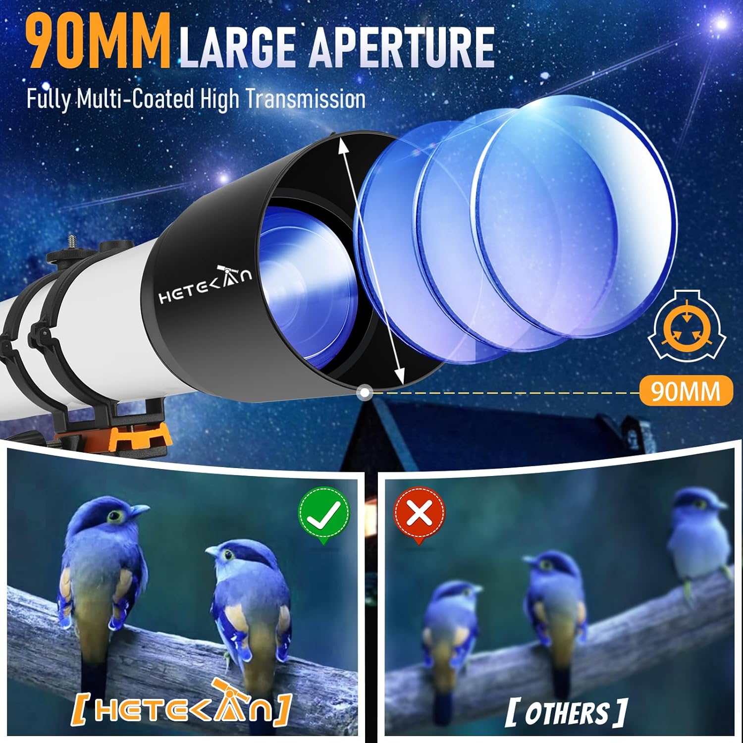 Hetekan Telescopes for Adults Astronomy, Telescope 90mm Aperture 700mm for Adults Kids Beginners,Refractor Telescope with Tripod, Finderscope and Phone Adapter