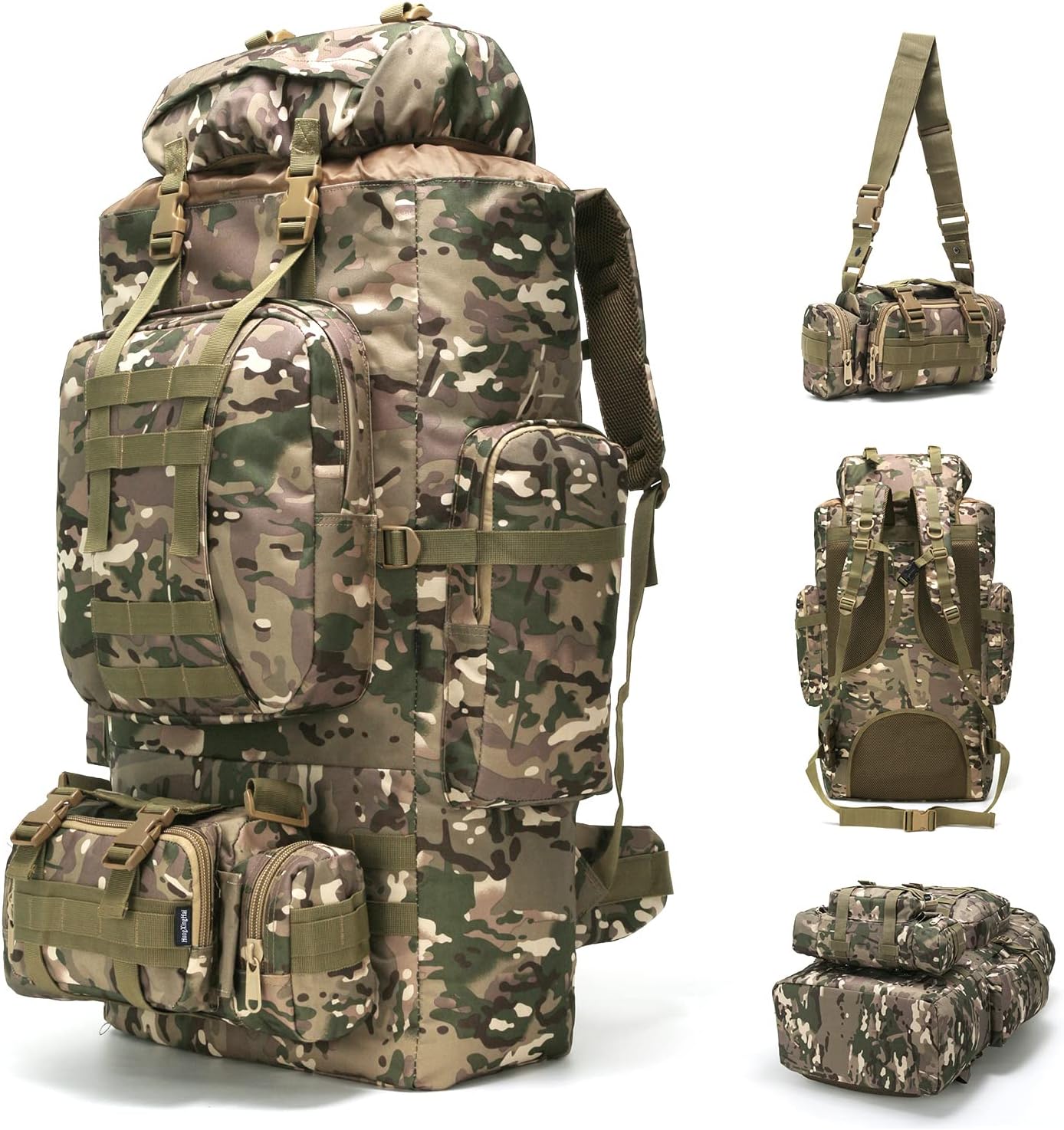 HongXingHai 100L Camping Hiking Backpack,Molle military Tactical rucksack backpack,Waterproof Lightweight Hiking Backpack (CP Camo)