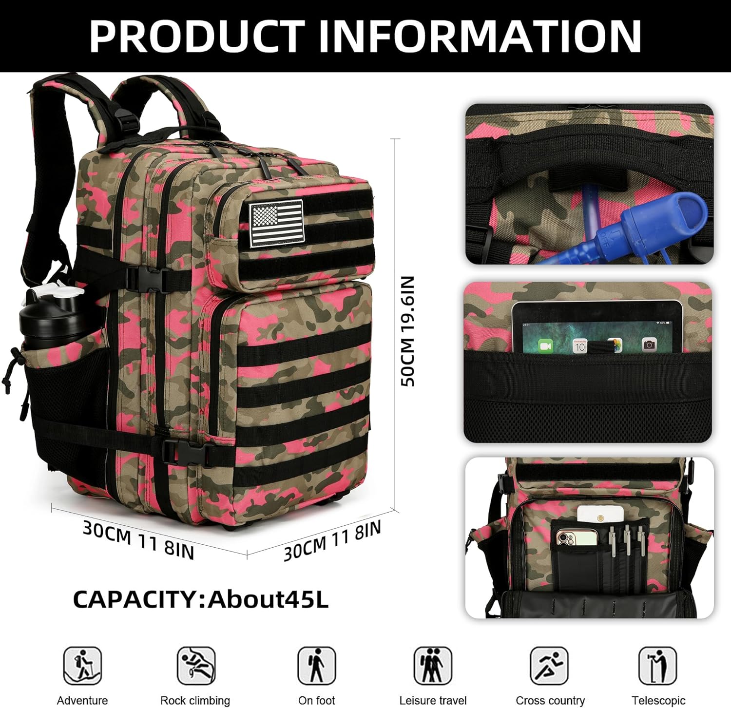 KXBUNQD Military Tactical Backpack for Men and Women Army 3 Days Assault Pack Bag Large Rucksack with Molle System for Hiking Cycling Skiing Camping Climbing