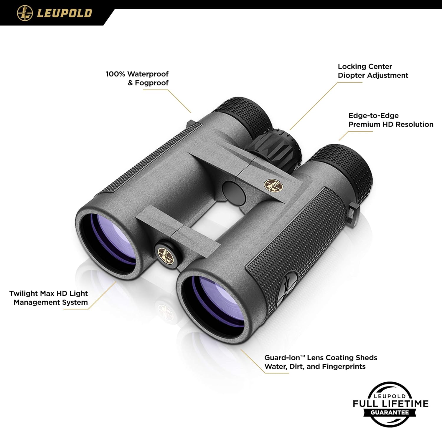 Leupold BX-4 Pro Guide HD Binoculars, 10x42mm, Shadow Gray (172666)