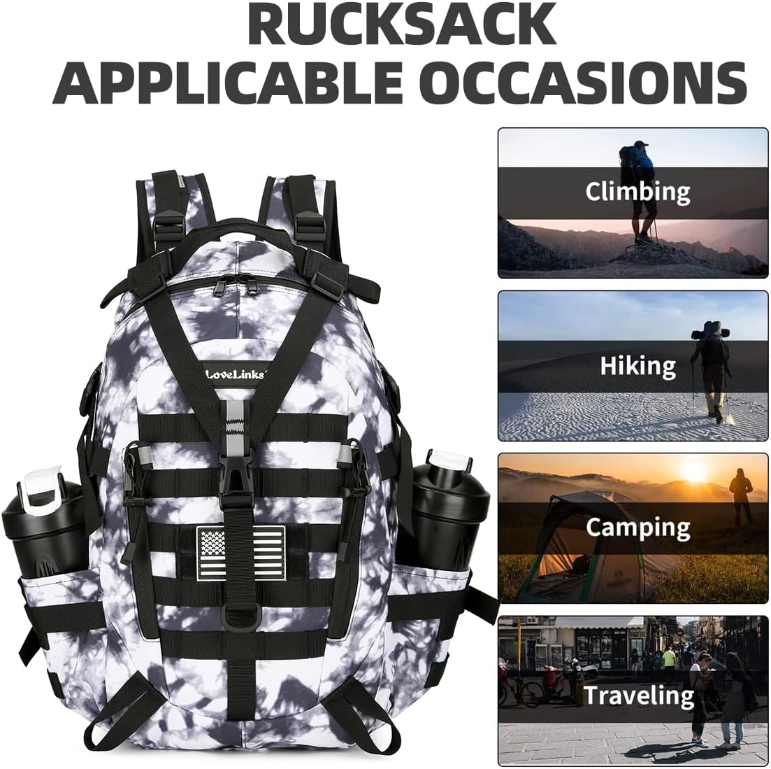 Lovelinks21 25L Tactical Backpack Hiking Daypacks Outdoor Military Molle Bag EDC Rucksack Motorcycle Backpack for Camping