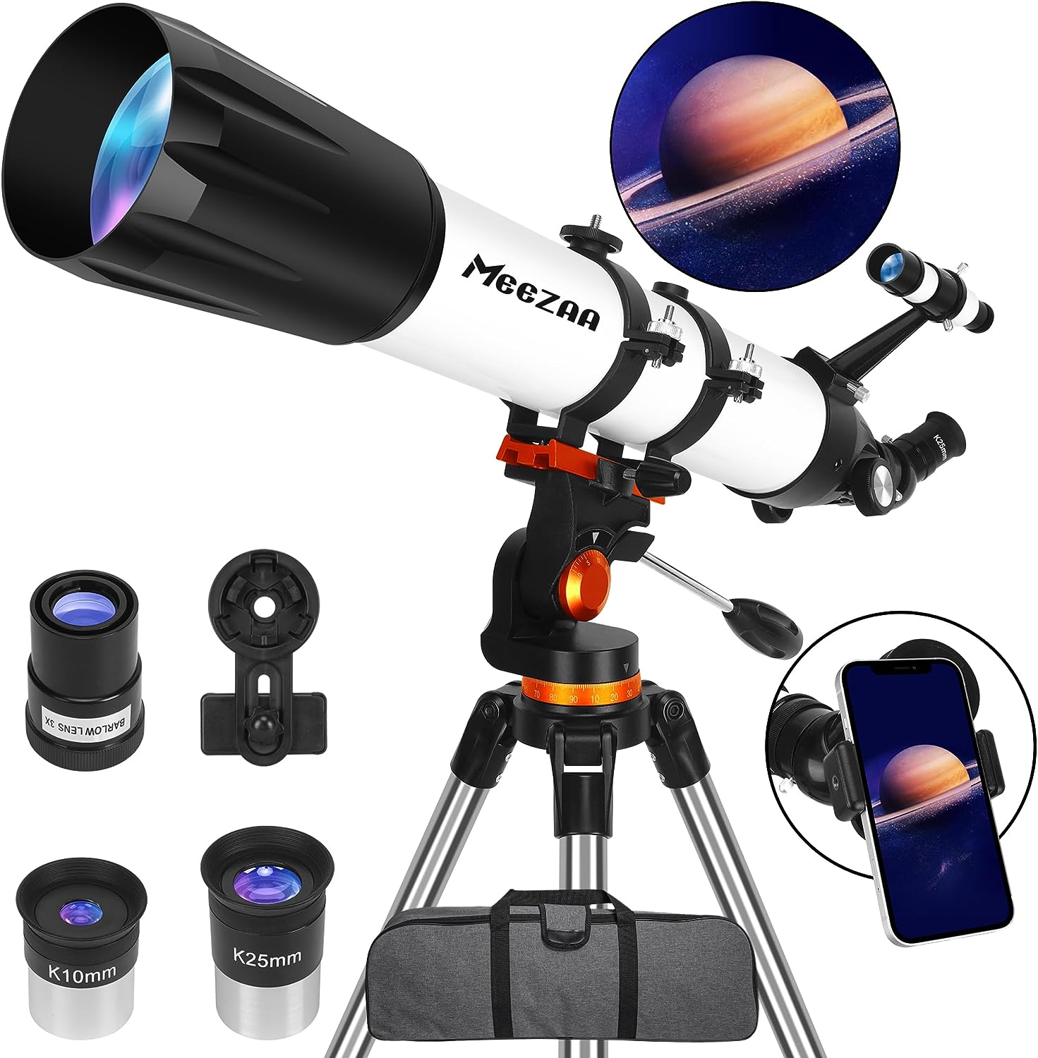 MEEZAA Telescope, Telescope for Adults Astronomy Professional, 90mm Aperture 800mm Refractor Telescope for Kids Beginners, Multi-Coated High Transmission Telescopes with Tripod Phone Adapter Carry Bag