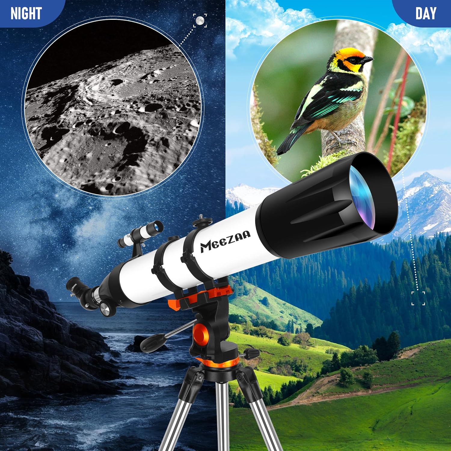MEEZAA Telescope, Telescope for Adults Astronomy Professional, 90mm Aperture 800mm Refractor Telescope for Kids Beginners, Multi-Coated High Transmission Telescopes with Tripod Phone Adapter Carry Bag