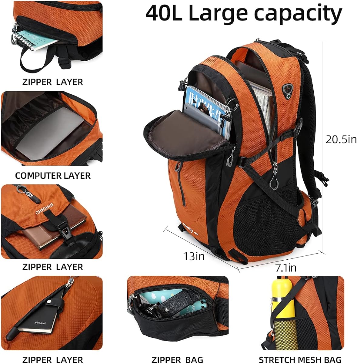 SHENHU Hiking Backpack 40L Waterproof Daypack Lightweight Outdoor Camping Backpack for Men Women Sport Trekking