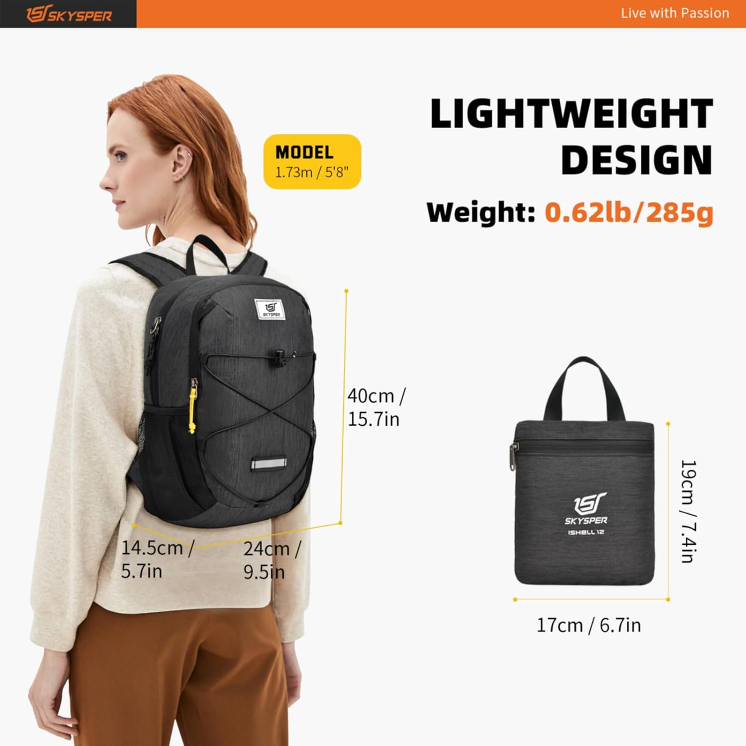 SKYSPER Small Hiking Backpack -12L Lightweight Packable Daypack for Travel Foldable Water Resistant Backpacks for Women Men