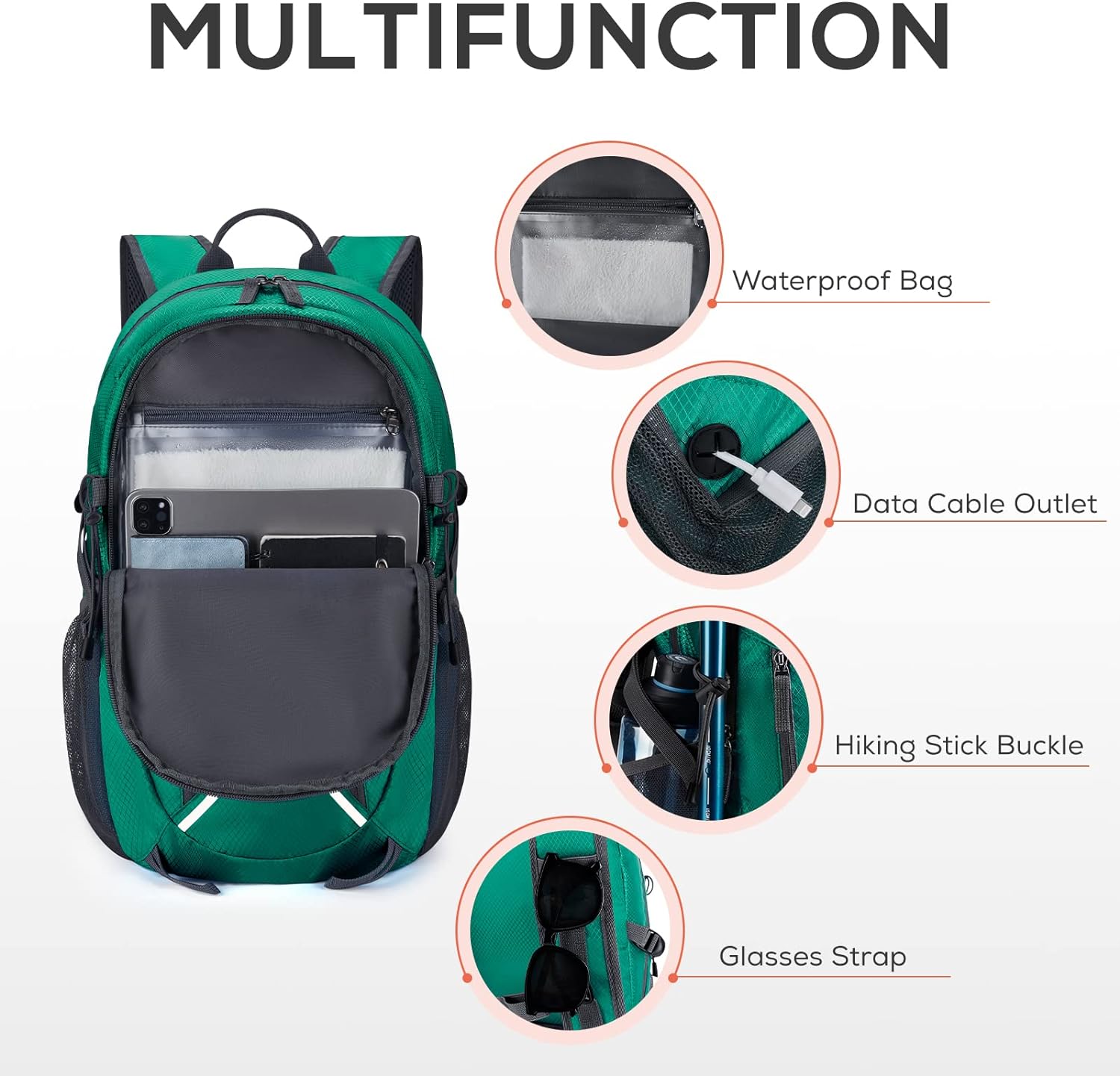 TOURIT Hiking Backpack 40L Lightweight Hiking Daypack Foldable Waterproof Camping Backpack for Women Men Travel Outdoor Green
