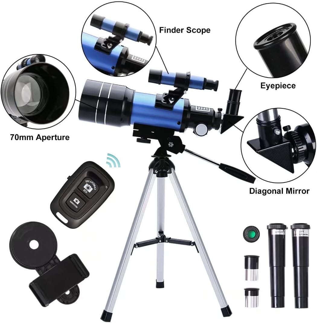 ToyerBee Telescope for Adults Kids, 70mm Aperture (15X-150X) Portable Refractor Telescopes for Astronomy Beginners, 300mm Professional Travel Telescope with A Smartphone Adapter A Wireless Remote