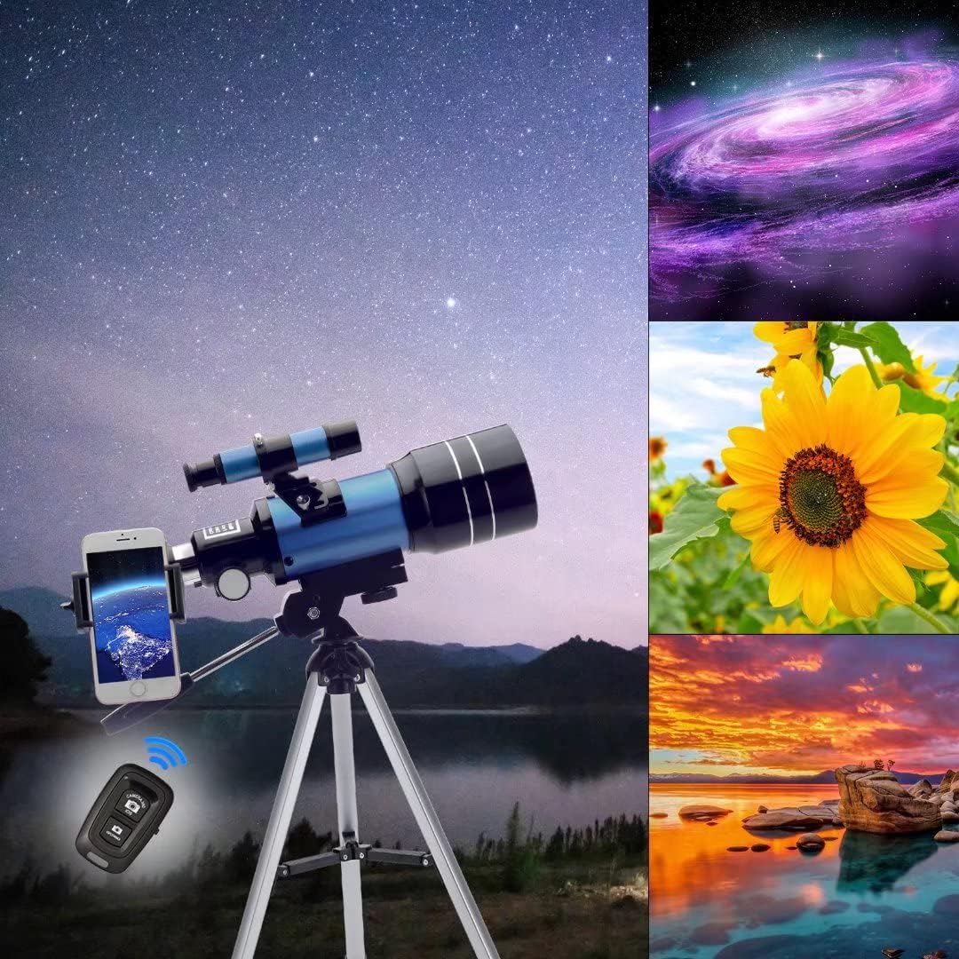 ToyerBee Telescope for Adults Kids, 70mm Aperture (15X-150X) Portable Refractor Telescopes for Astronomy Beginners, 300mm Professional Travel Telescope with A Smartphone Adapter A Wireless Remote