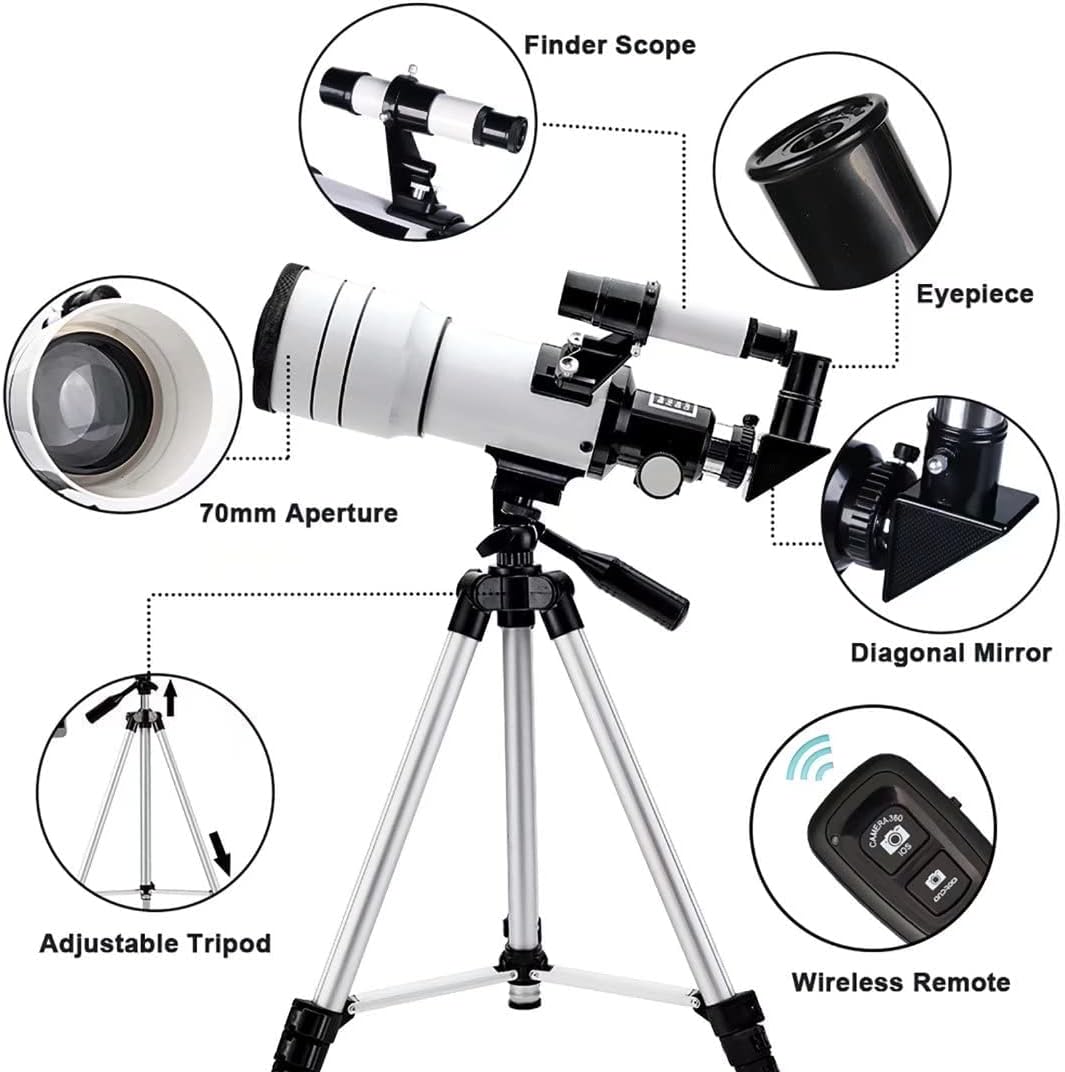 ToyerBee Telescope for Adults Kids, 70mm Aperture Astronomical Refractor Telescopes for Astronomy Beginners (15X-150X), 300mm Portable Telescope with an Phone Adapter A Wireless Remote