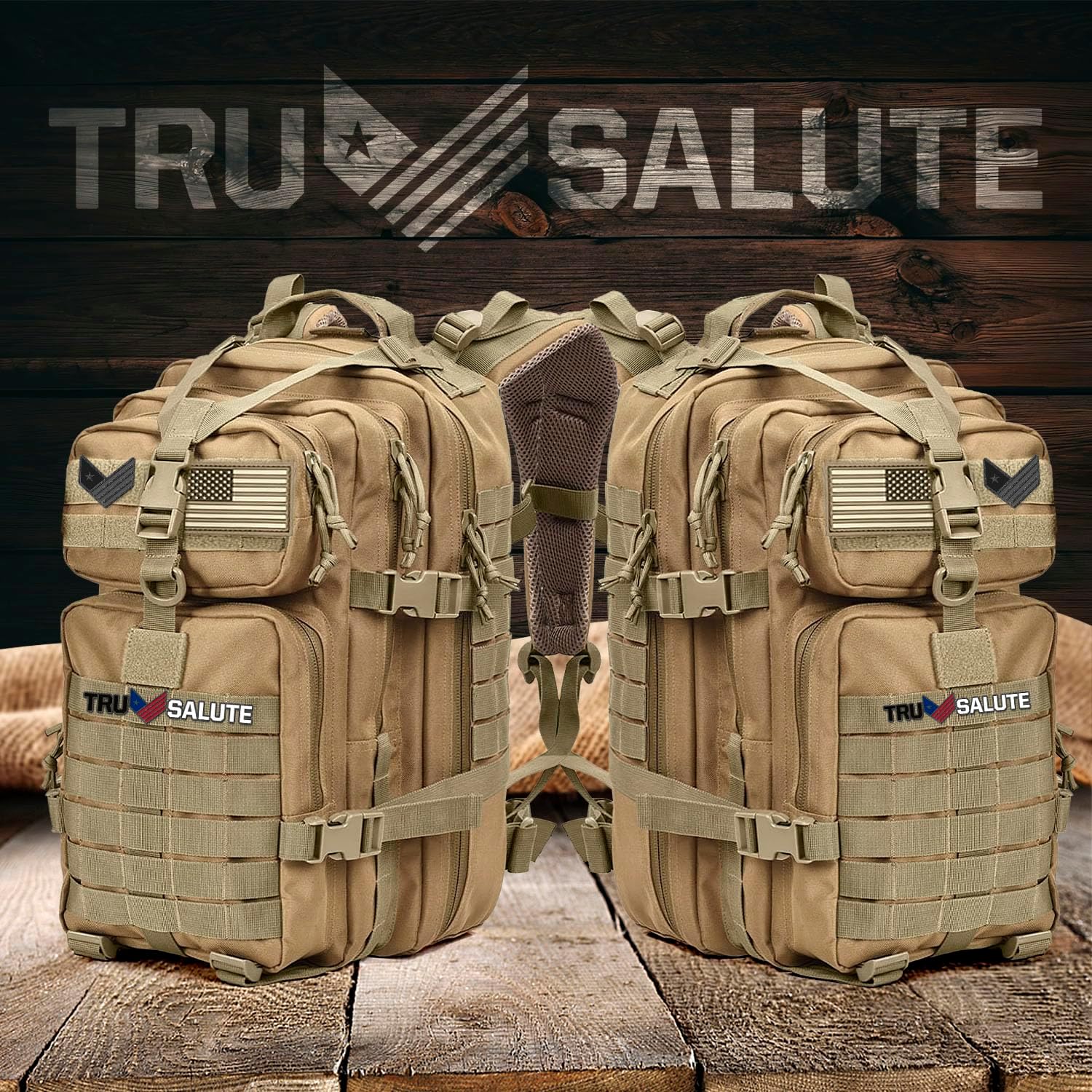 Tru Salute 40L Military Tactical Backpack Large Army 3 Day Assault Pack Molle Bugout Bag Rucksack (Tan)