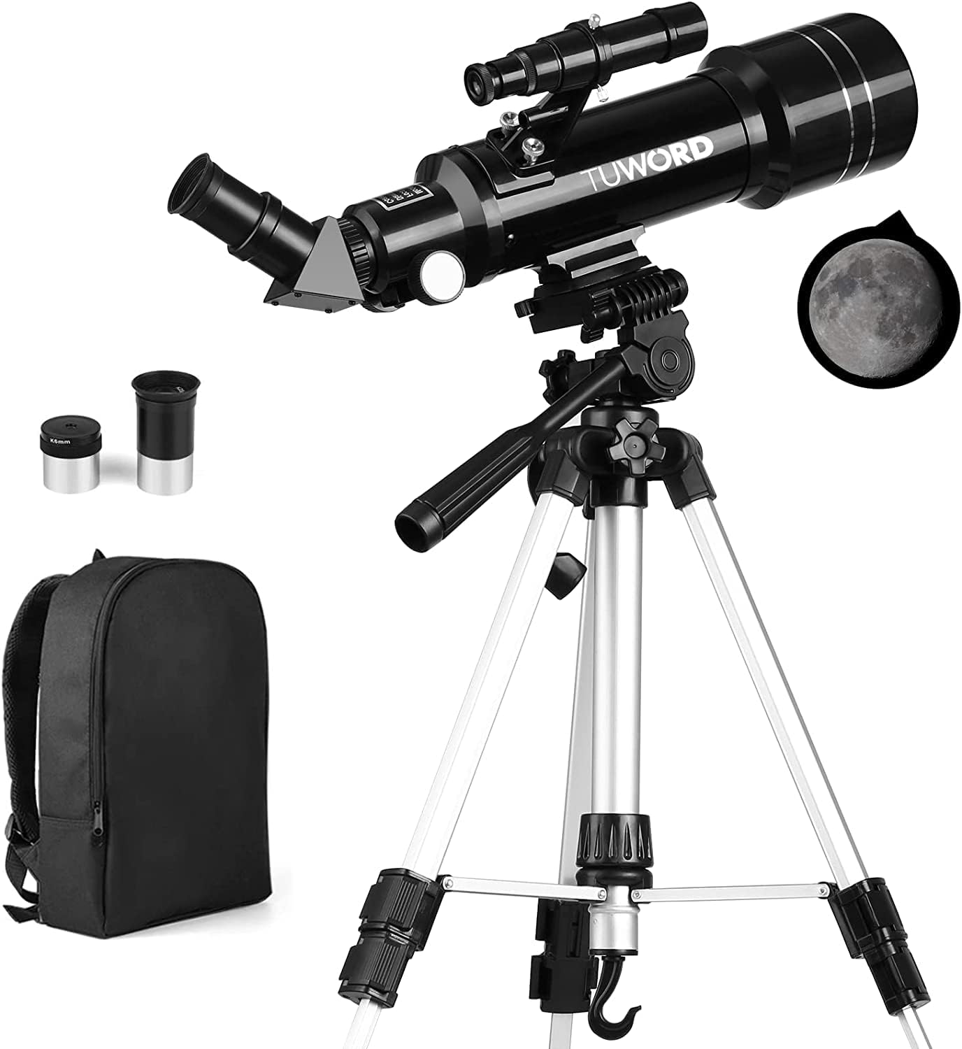 Tuword Astronomical Telescope, Pro 400/70 FMC Refractor Telescopes with Adjustable Tripod Finder Compass Portable Travel Telescope Perfect Portable Scope for Adult Children Teens