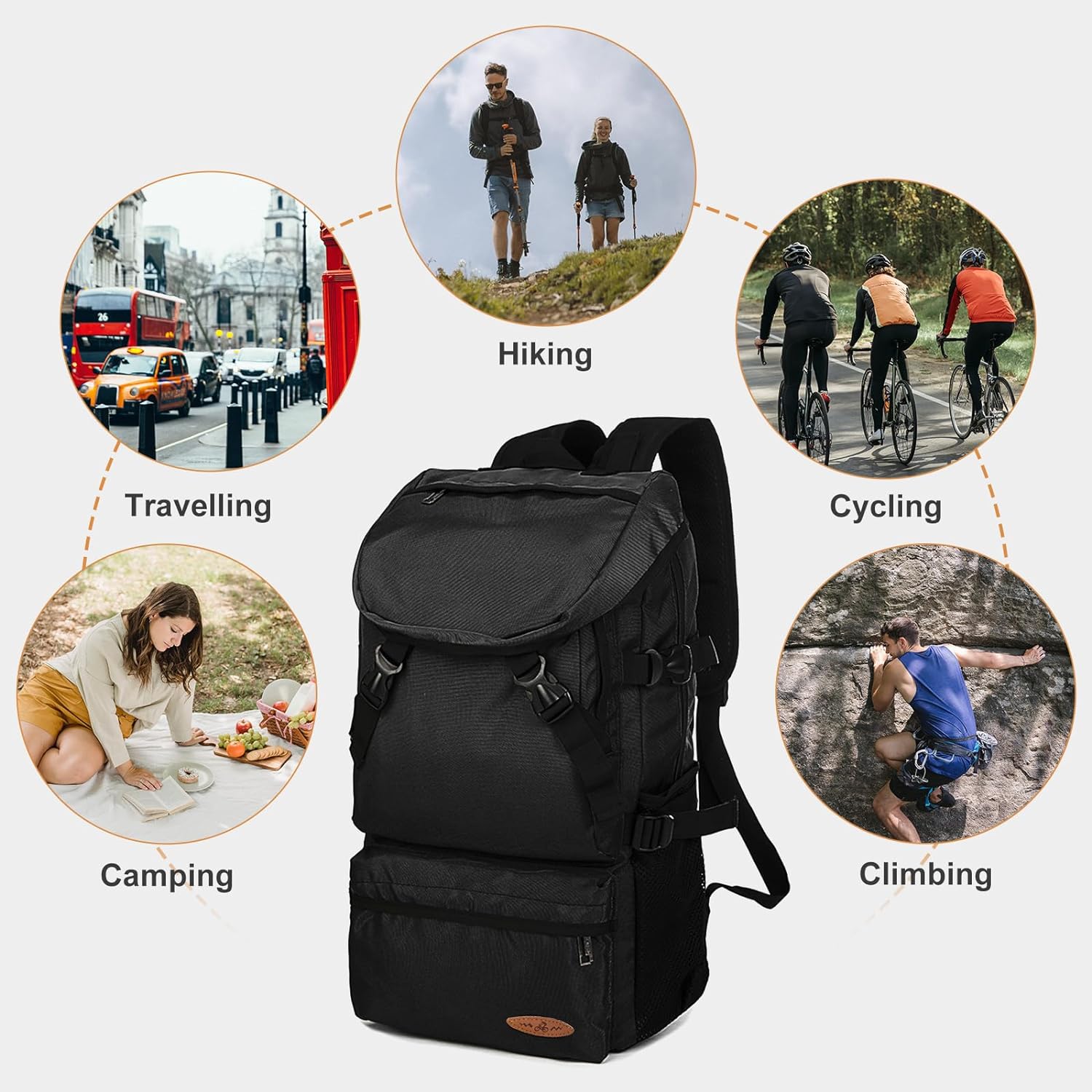 VGCUB Large Travel Camping Hiking Backpack,Lightweight Waterproof Outdoor Sports Rucksack Gym Carry on Backpack Daypack for Women Men Traveling, Black