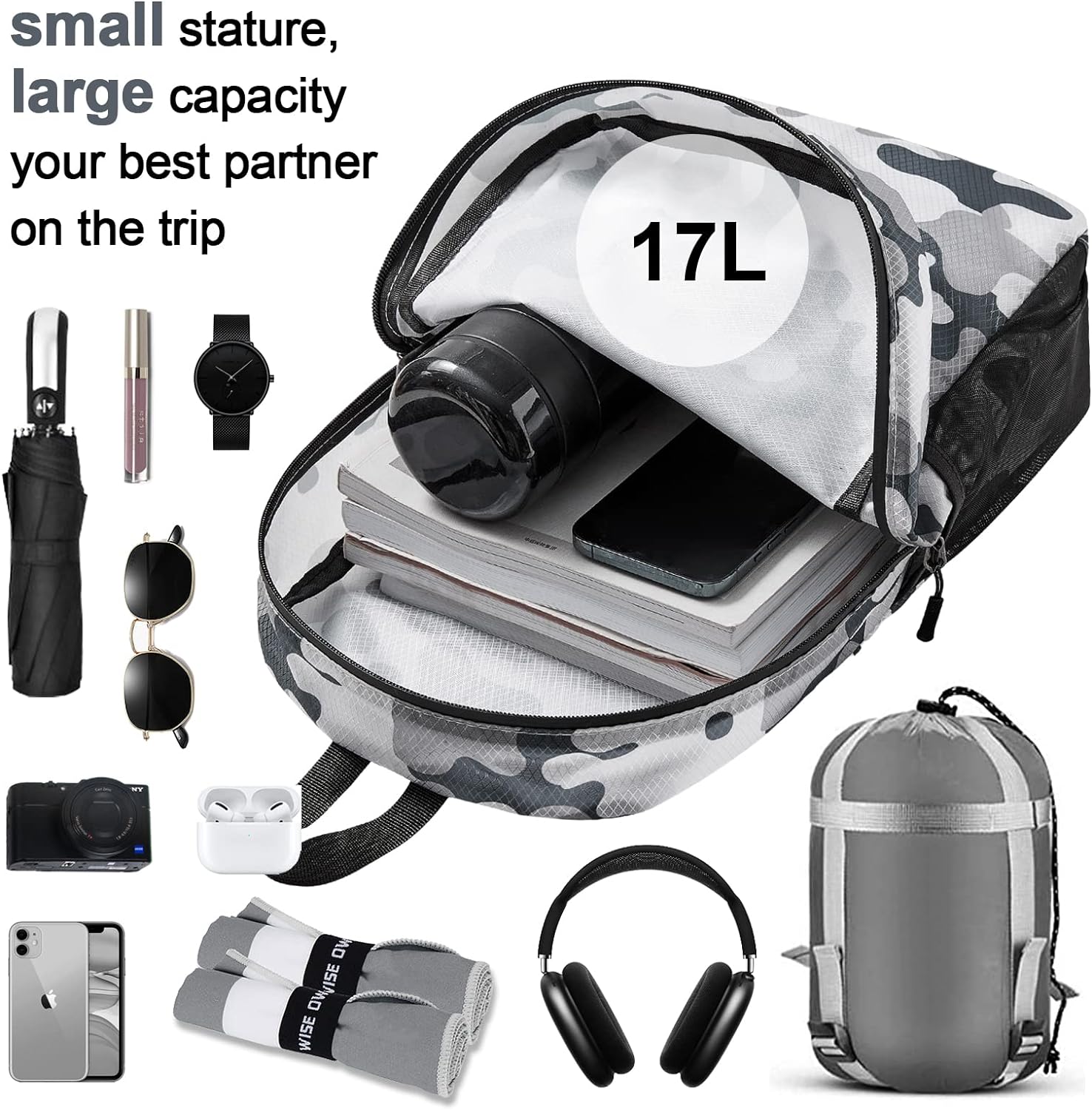 WOOMADA 17L Ultra Lightweight Packable Durable Waterproof Travel Hiking Backpack Daypack for Men Women Kids