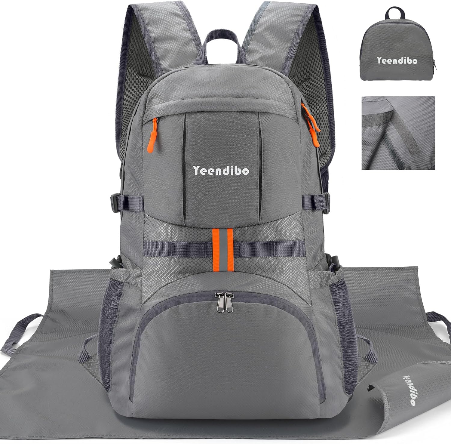 Yeendibo 33L Hiking Backpack with Portable-Rest Station for Camping/Travel, VersatileLightweight Daypack (Gray, Non-waterproof)