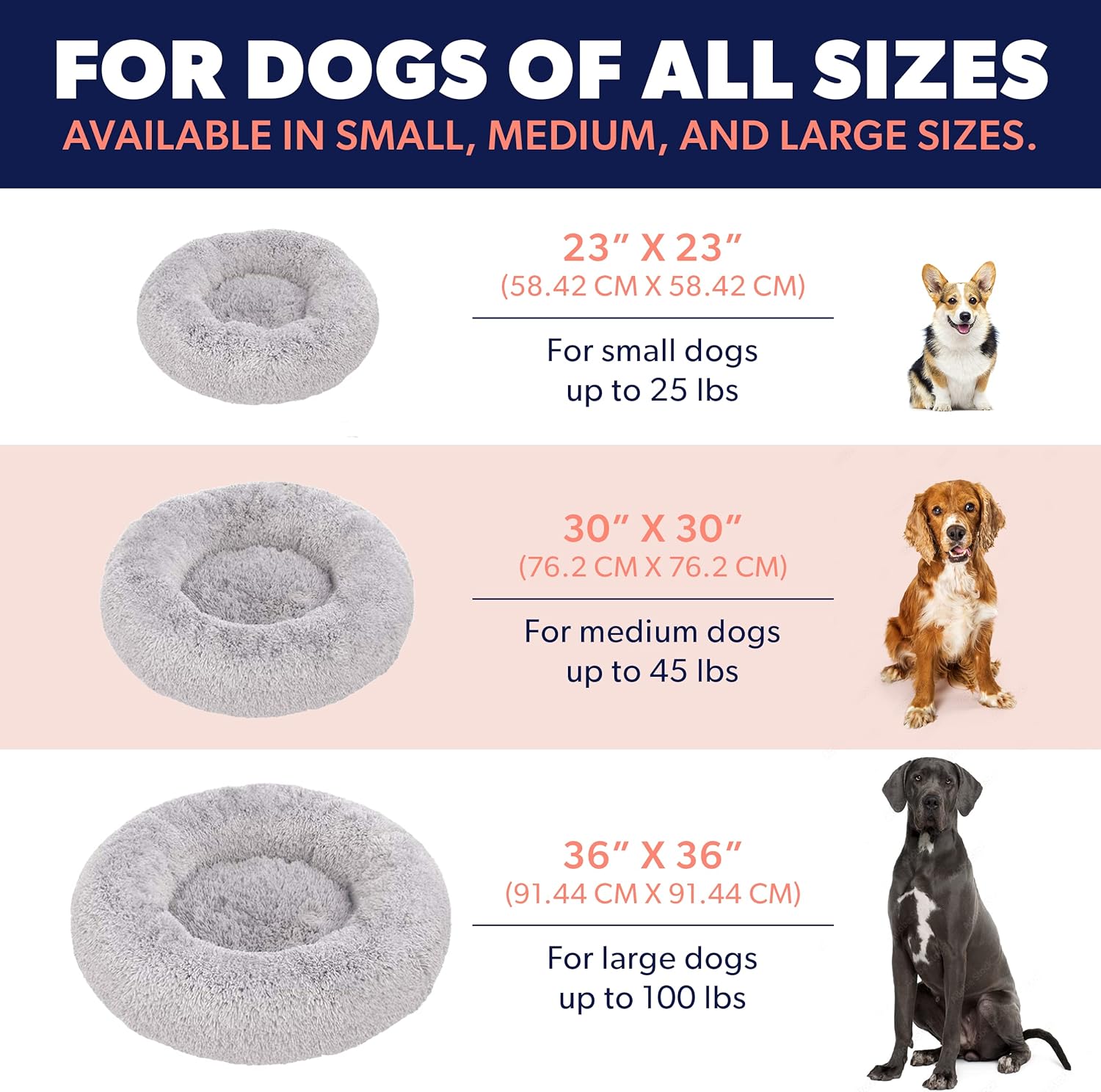 Active Pets Plush Calming Donut Dog Bed - Anti Anxiety Bed for Dogs, Soft Fuzzy Comfort - for Small Dogs and Cats, Fits up to 25lbs, 23 x 23 (Small, Dark Grey)