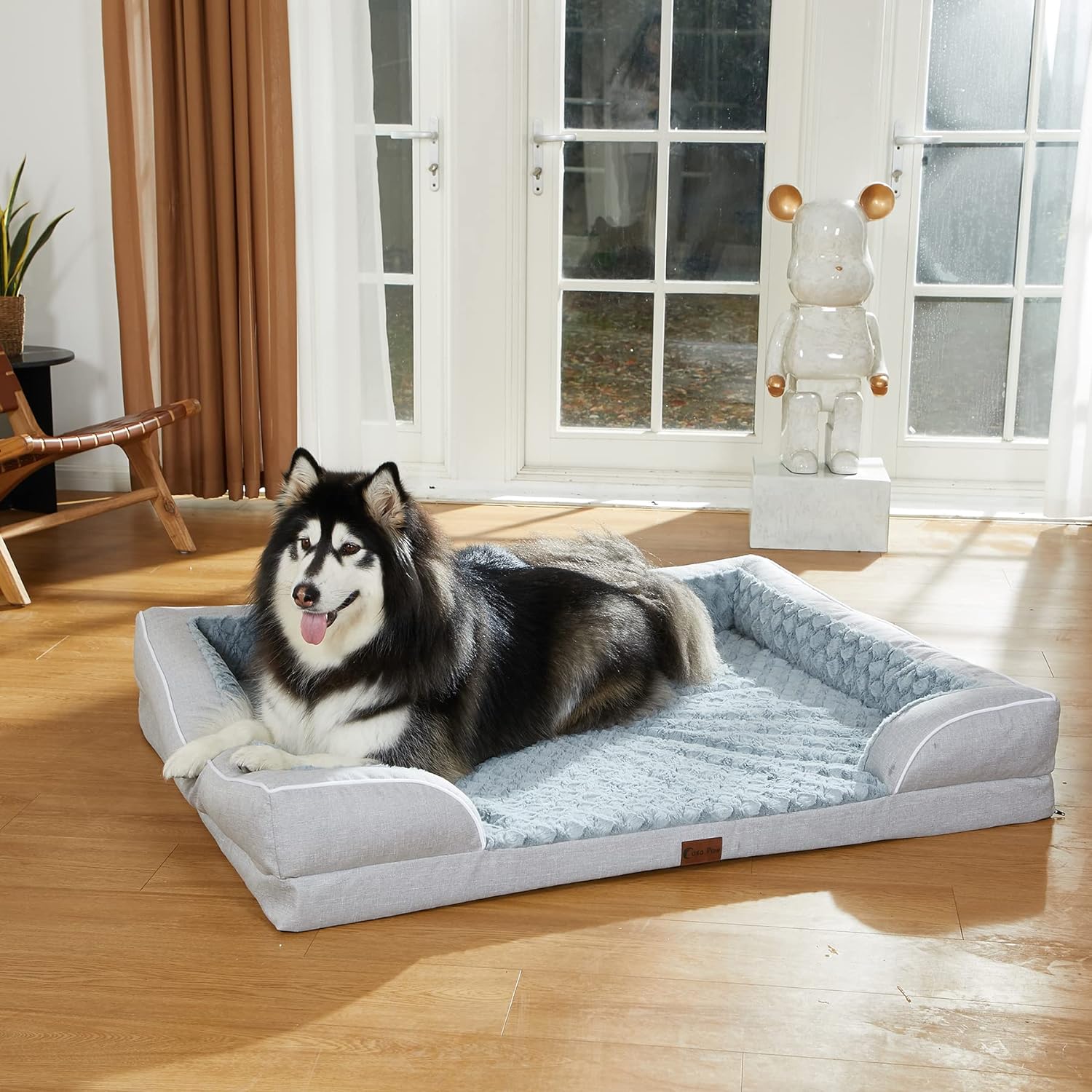 Casa Paw Memory Foam XL Dog Bed with Bolsters, Cooling Dog Beds for Extra Large Dogs, Waterproof Orthopedic Dog Couch Bed with Removable Washable Cover and Nonskid Bottom