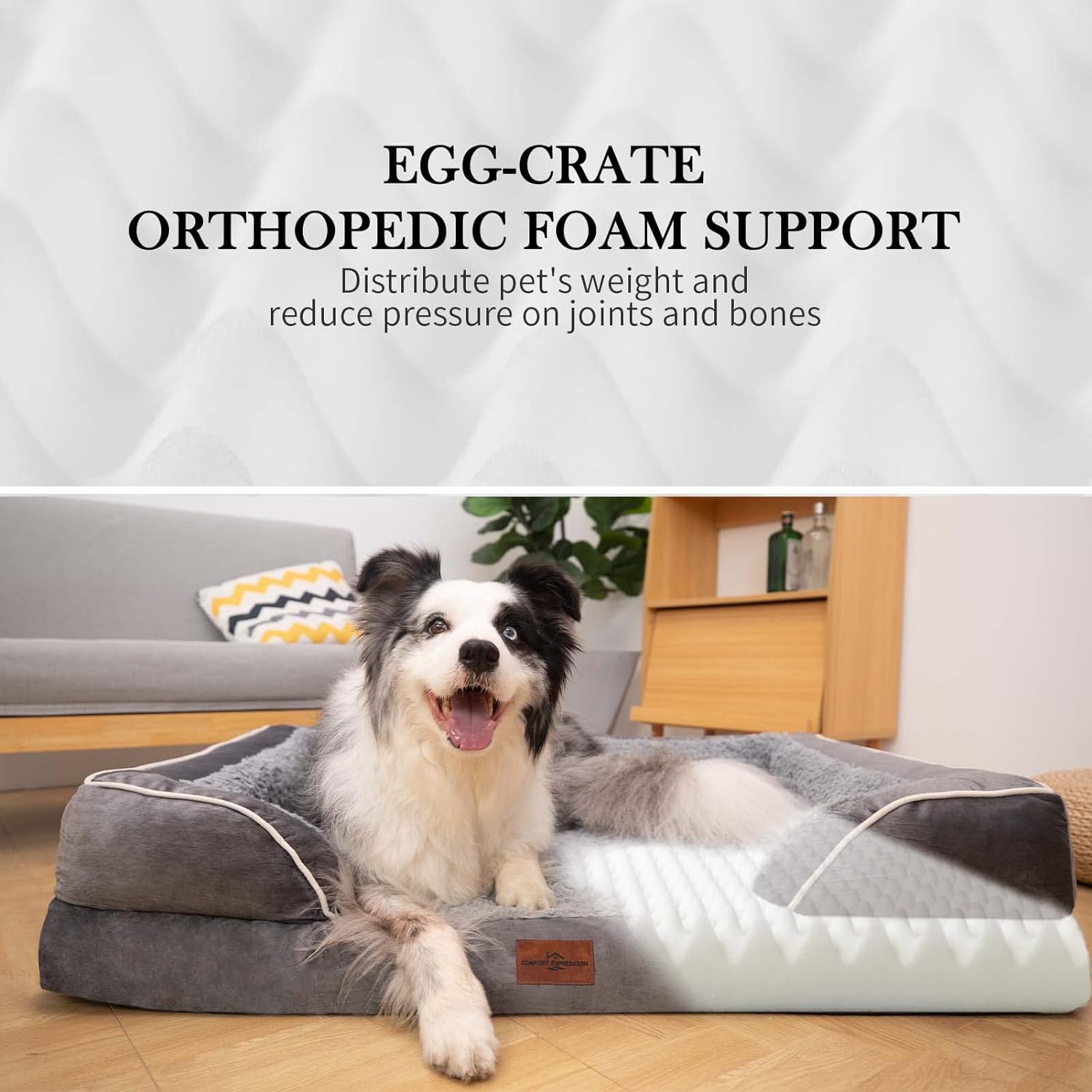 Comfort Expression Waterproof Orthopedic Foam Dog Beds for Extra Large Dogs Durable Dog Sofa Pet Bed Washable Removable Cover with Zipper and Bolster