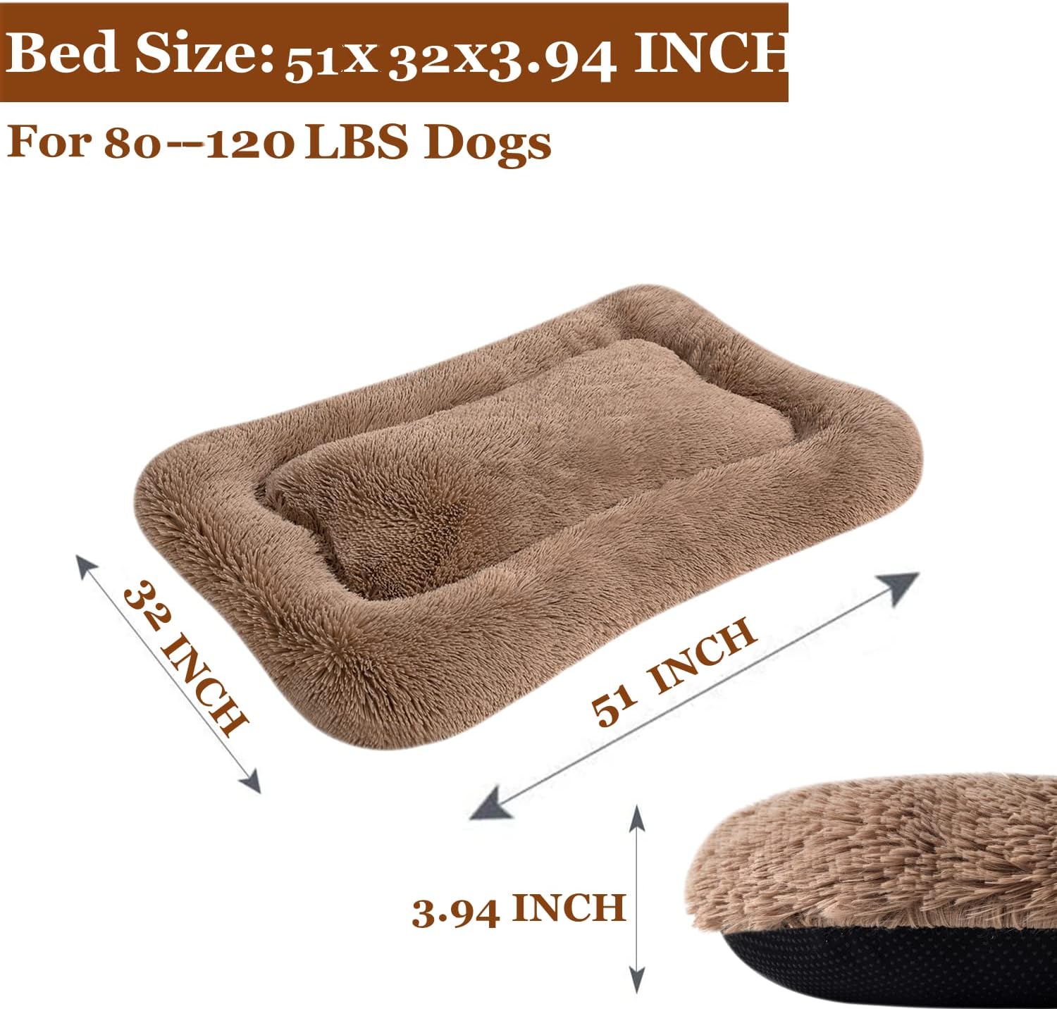 Coohom Deluxe Plush Dog Bed Pet Cushion Crate Mat,Fulffy Comfy Kennel Anti-Slip Washable Pad for Medium Large X-Large Dogs(XX-Large, Khaki)