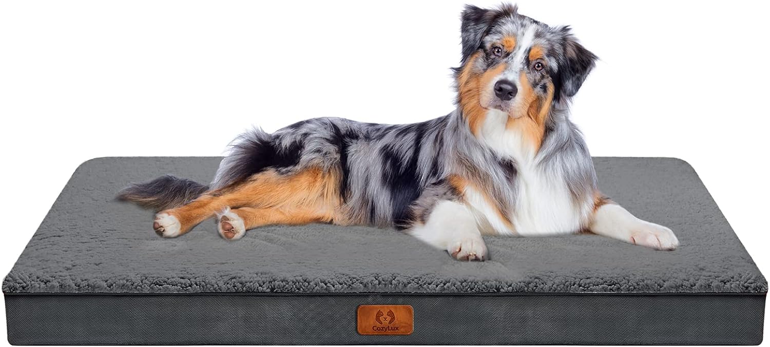CozyLux Dog Bed for Large Dogs, Big Orthopedic Egg Crate Foam Dog Pad with Removable Washable Cover, Pet Bed Mat Suitable for Dogs Up to 65lbs (35 x 22 x 3 inch, Dark Grey)