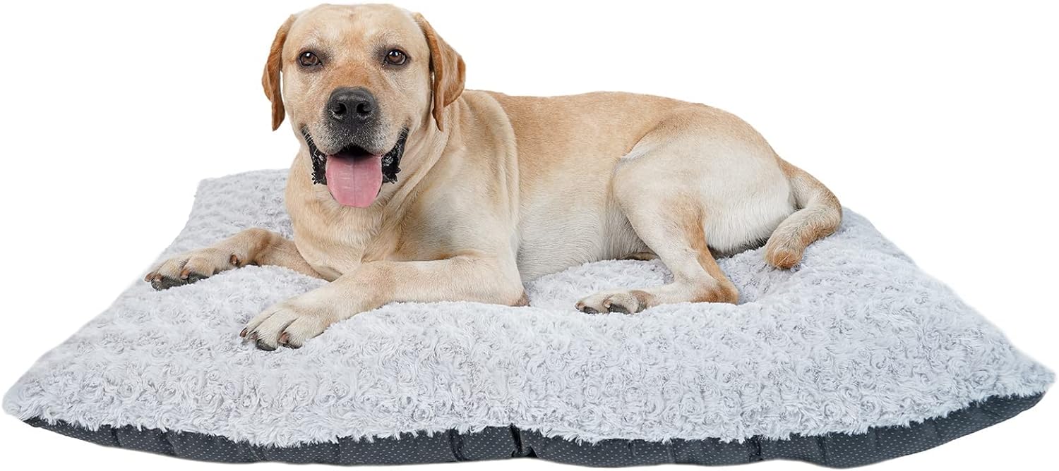 DOGKE Large Washable Dog Bed Deluxe Fluffy Plush, Anti-Slip Crate Pad, Made for Large, Medium, Small Dogs and Cats, for Sleeping and Anti Anxiety, 32x22, Gray