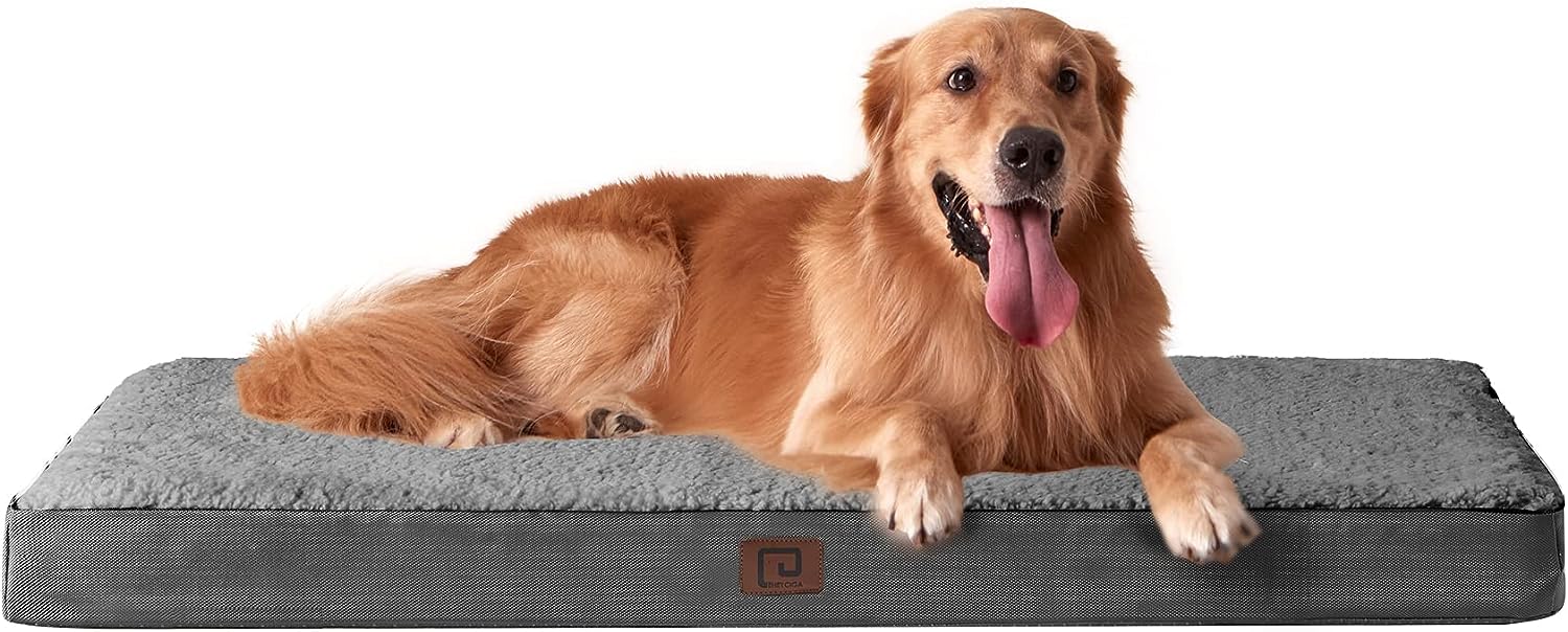 EHEYCIGA Washable Dog Beds for Large Dogs, Orthopedic Dog Bed for Crate with Removable Cover, Egg Crate Foam Pet Bed Mat for Medium Large Dogs Mattress Cushions, Fits Up to 60 Lbs Pets, Grey