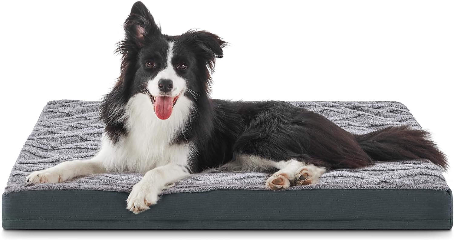 INVENHO Dog Beds for Large Dogs, Soft Plush Orthopedic Dog Bed, Waterproof Dog Crate Bed with Removable Cover and Nonskid Bottom, Egg Crate Foam Pet Bed Mat, Machine Washable (36x27x3)