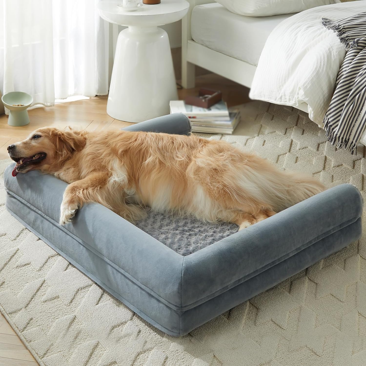 LNSSFFER Orthopedic Dog Bed Large Big Comfy Pet Couch Sofa Bed with Removable Washable Cover Nonskid Bottom for Medium Large Jumbo Dogs Sleeping, Gray