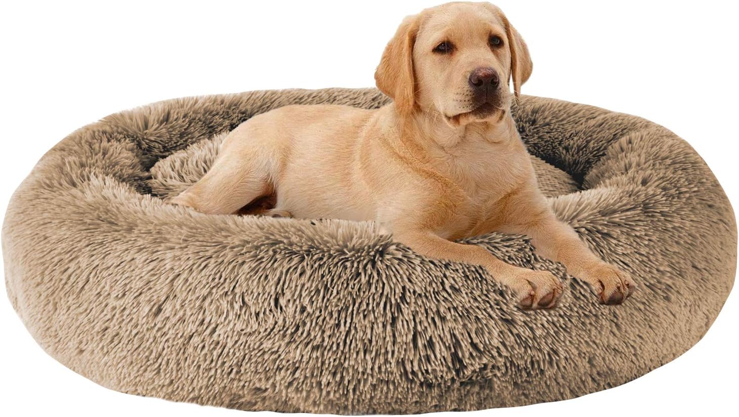 MFOX Calming Dog Bed (L/XL/XXL/XXXL) for Medium and Large Dogs Comfortable Pet Bed Faux Fur Donut Cuddler Up to 25/35/55/100lbs…