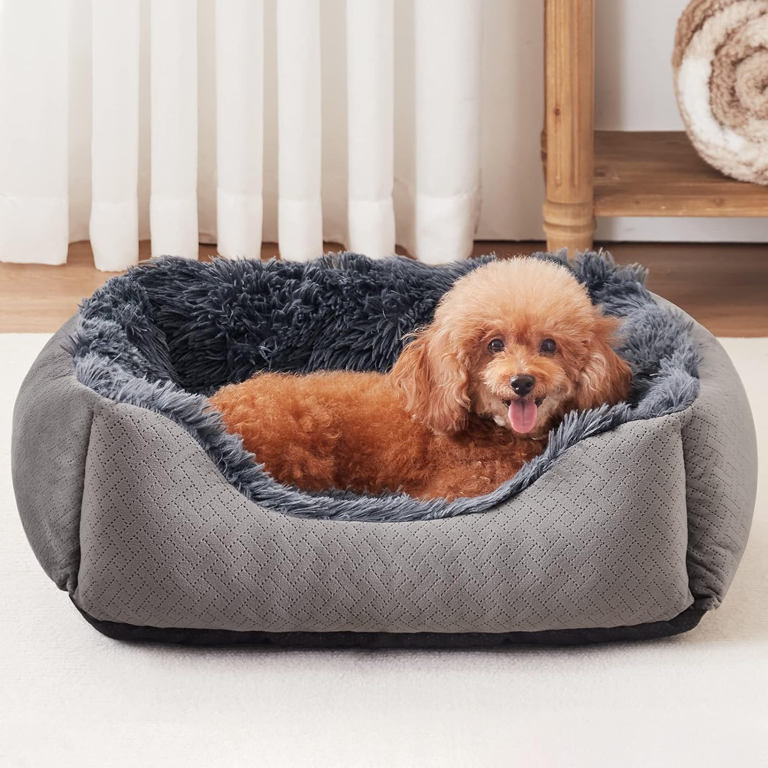 NVENHO Large Dog Bed for Large Medium Small Dogs, Rectangle Washable Dog Bed, Orthopedic Dog Sofa Bed, Durable Plush Pet Bed, Soft Calming Sleeping Puppy Bed with Anti-Slip Bottom L(30x24x9)