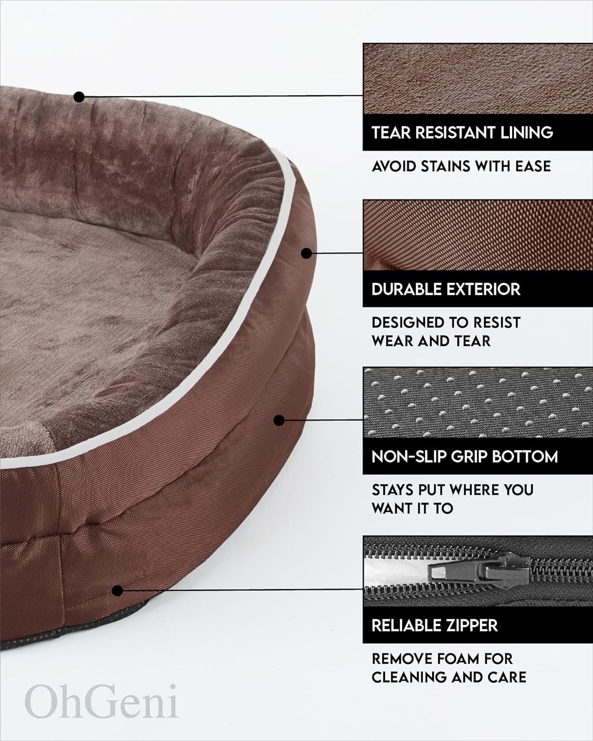 OhGeni Orthopedic Dog Bed for Large Dogs, Oversized Couch Design with Egg Foam Support, Removable, Machine Washable Plush Cover and Non-Slip Bottom with Four Sided Bolster Cushion (Gray)