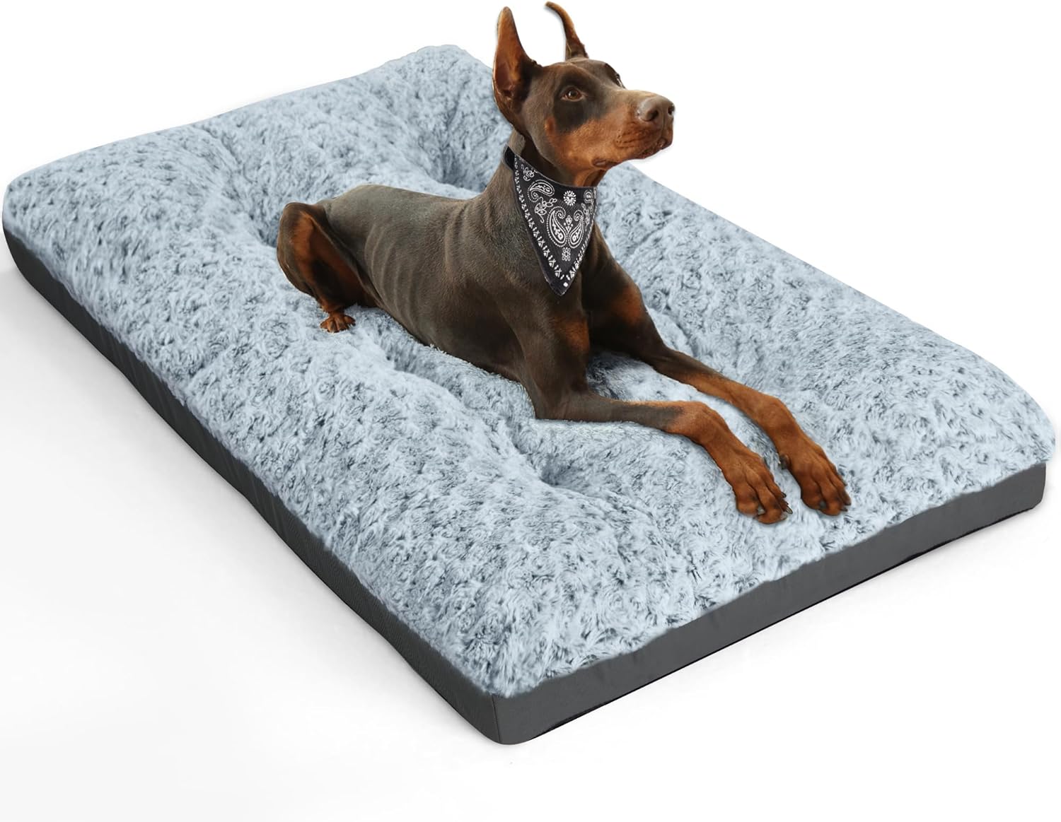 POCBLUE Deluxe Washable Dog Bed for Large Dogs Dog Crate Mat 36 Inch Comfy Fluffy Kennel Pad Anti-Slip for Dogs Up to 70 lbs, 36 x 23, Grey