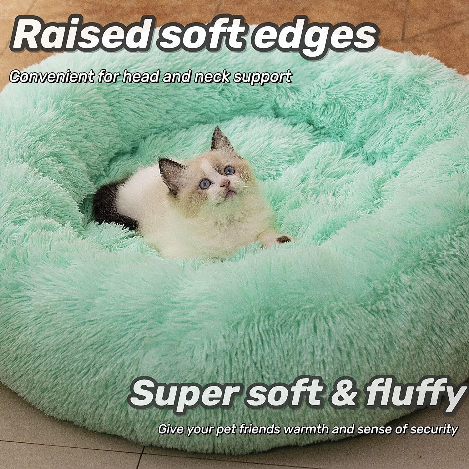 Raimaiso Anti Anxiety Round Fluffy Plush Faux Fur Warm Washable Dog Bed Cat Bed, Original Bed for Small Medium Large Pets,Used to Relieve Joints and Improve Sleep（20/24/27） (20, Light Green)