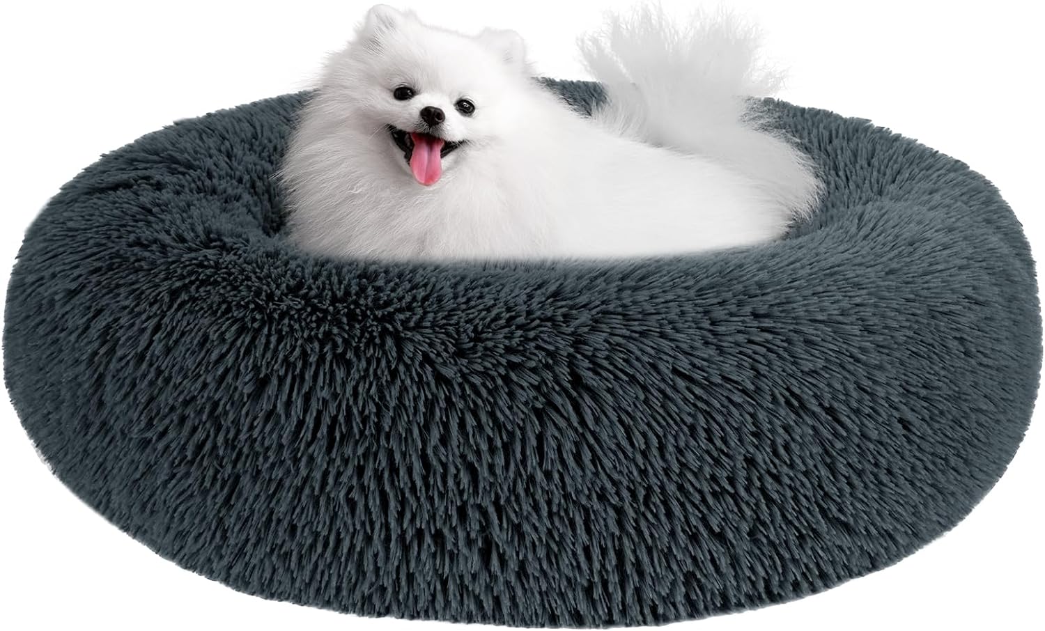 Small Dog Bed, Anti-Anxiety Calming Dog Bed, Warming Cozy Soft Donut Dog Bed, Fluffy Faux Fur Plush Dog Bed for Small Dogs and Cats, Machine Washable.(Gray, 23x23in)