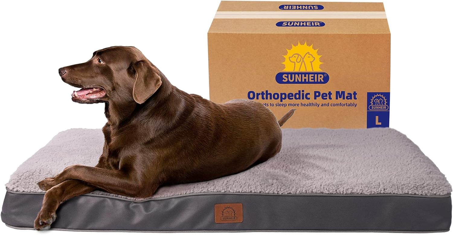 Sunheir Orthopedic Dog Bed for Large Dogs and Extra Large Dogs, XL Dog Bed with Removable Waterproof Cover and Machine Washable Dog Bed, Pet Bed Mat Egg-Crate Foam, L(35X22X3), Grey