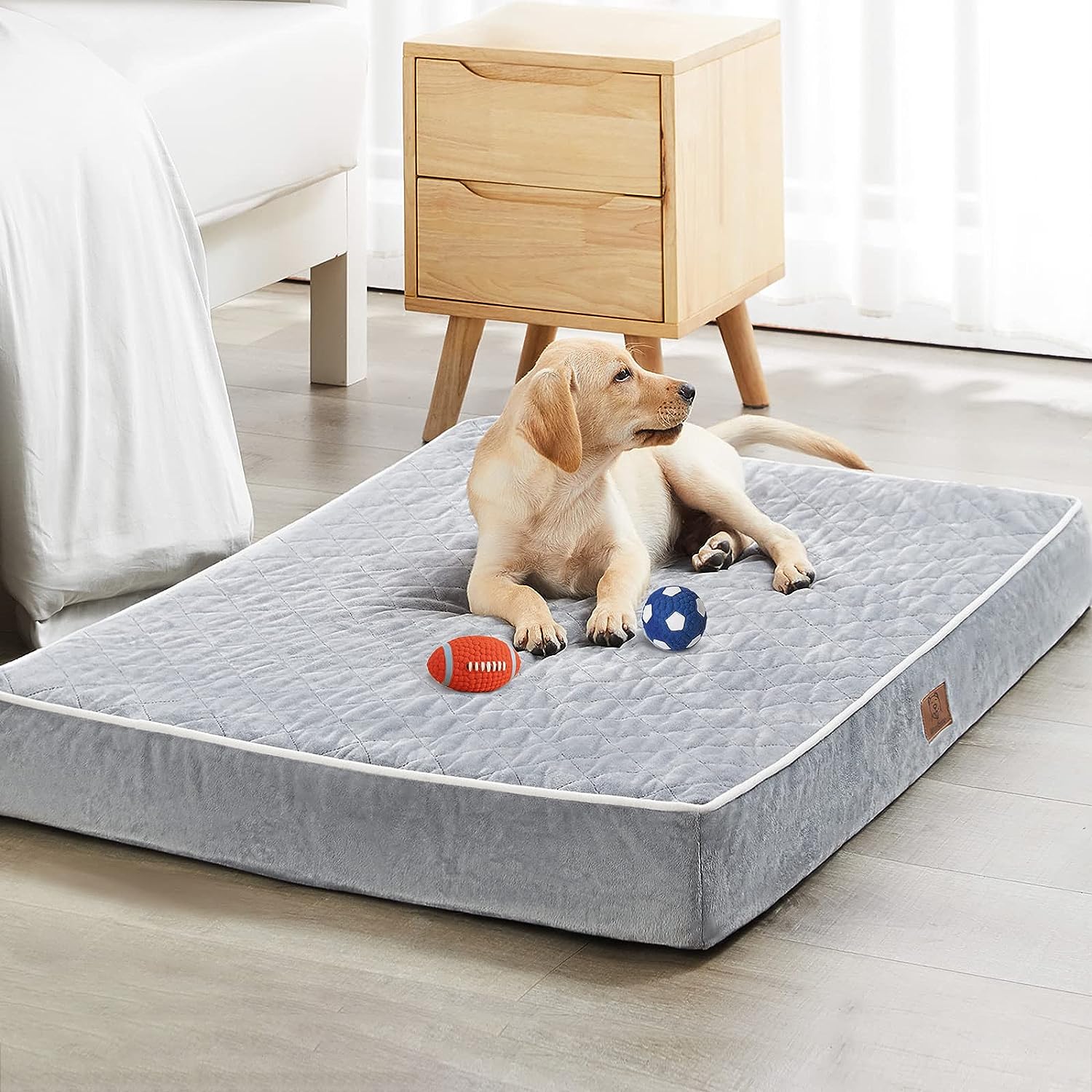 WNPETHOME Orthopedic Beds for Large Dogs with Removable Washable Cover Anti-Slip Bottom, Extra Large Waterproof Egg Crate Foam Pet Bed Mat, Multi-Needle Quilting XL Crate Bed