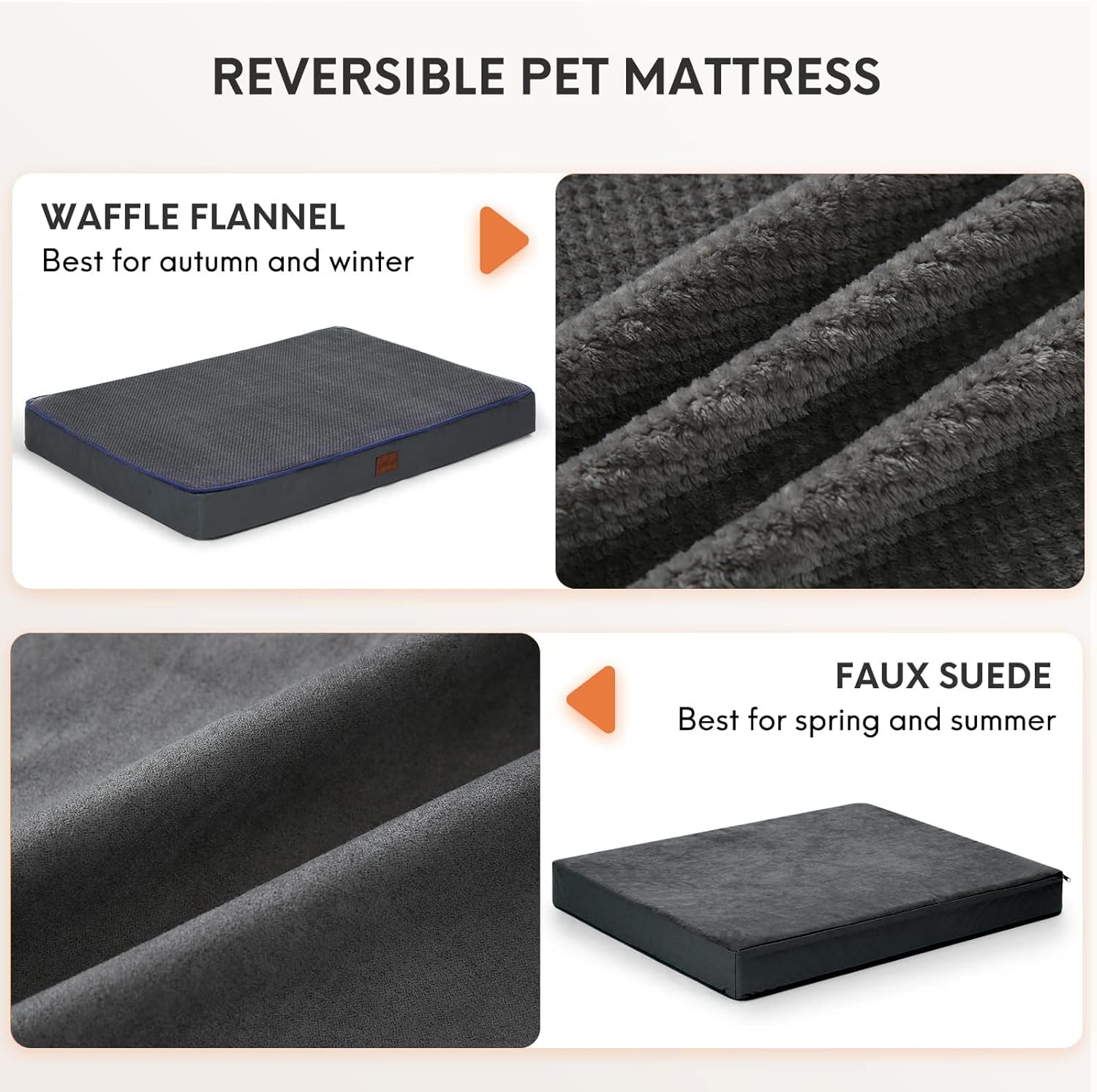 Bedfolks 3 Thick Orthopedic Dog Bed for Medium Dogs, Memory Foam Dog Bed with Lining and Removable Cover, Reversible Washable Dog Mattress for Crate, Dark Grey