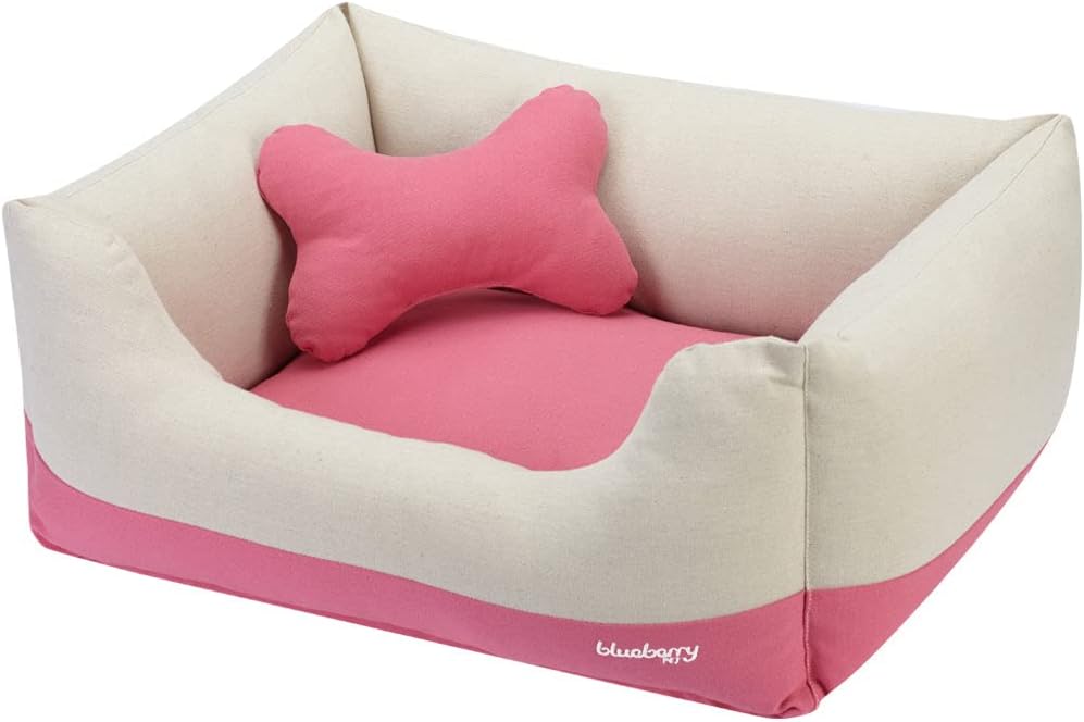 Blueberry Pet Fully Removable Washable Dog Bed, Heavy Duty Pet Bed w/Durable YKK Zippers, 34 x 24 x 12, 11 Lbs, Baby Pink Beige Color-Block Beds for Cats Dogs