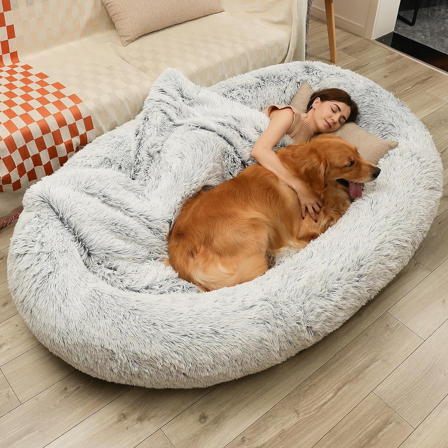 DMTINTA Human Dog Bed 75 * 50 * 14Dog Beds for Large Dogs Giant Dog Bed Human Size Dog Bed for People 3D Sponge Bean Bag Bed Detachable Gradient Grey