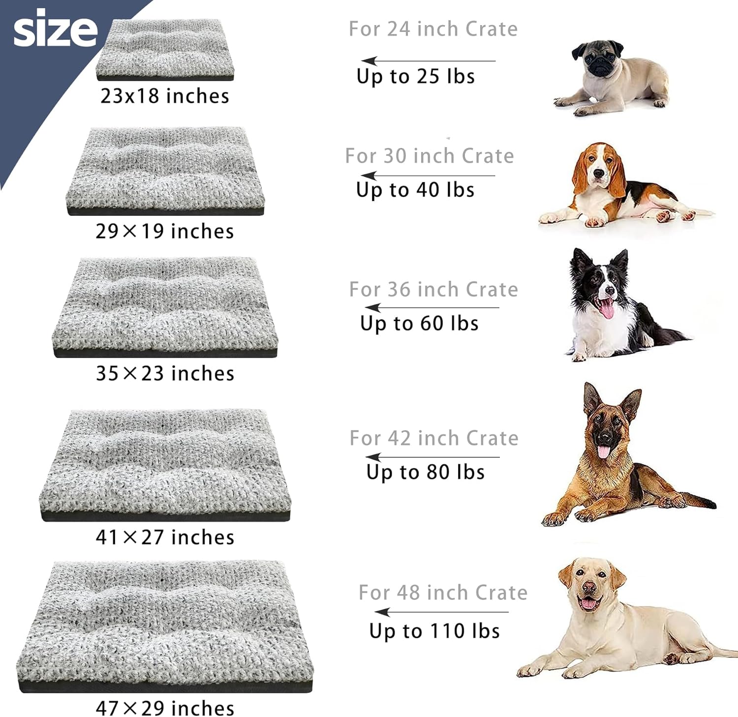 IHINIRE Washable Dog Crate Bed Deluxe Plush Dog Beds Reversible All-Seasons Bed Pet Sleeping Mattress for Large, Medium Dogs